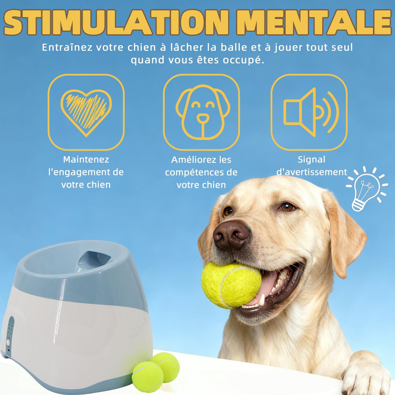 Machine à lancer de balles pour chien avec 6 balles de tennis, jouet électrique interactif pour petits chiens, pour l'intérieur et l'extérieur