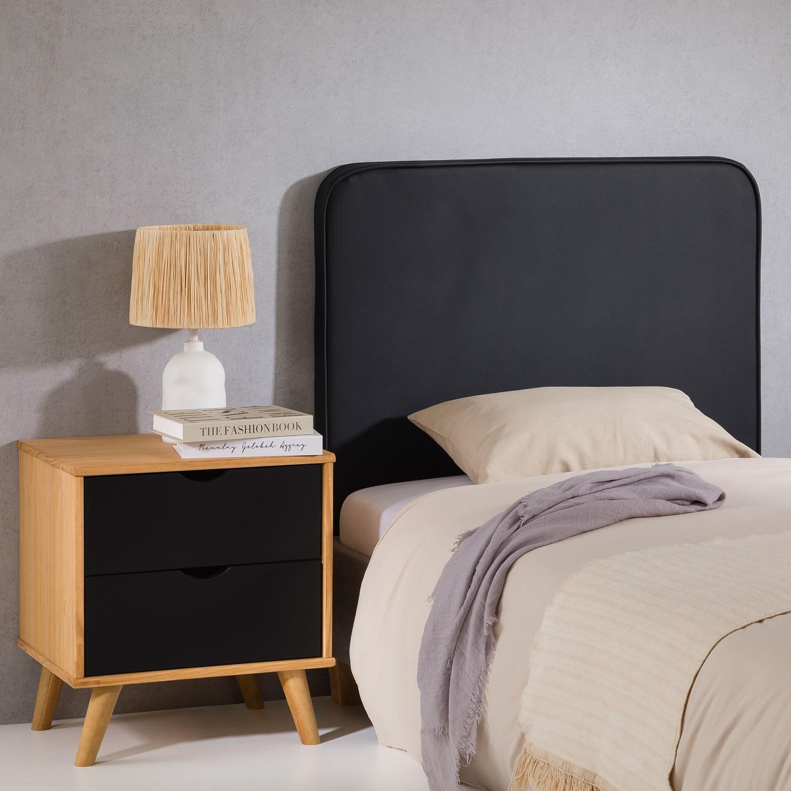 IDIMEX Tête de lit Ariela 90, Rembourrée, Fixation Murale, Design Arrondi Moderne, pour lit 90 cm ou Moins, Noir