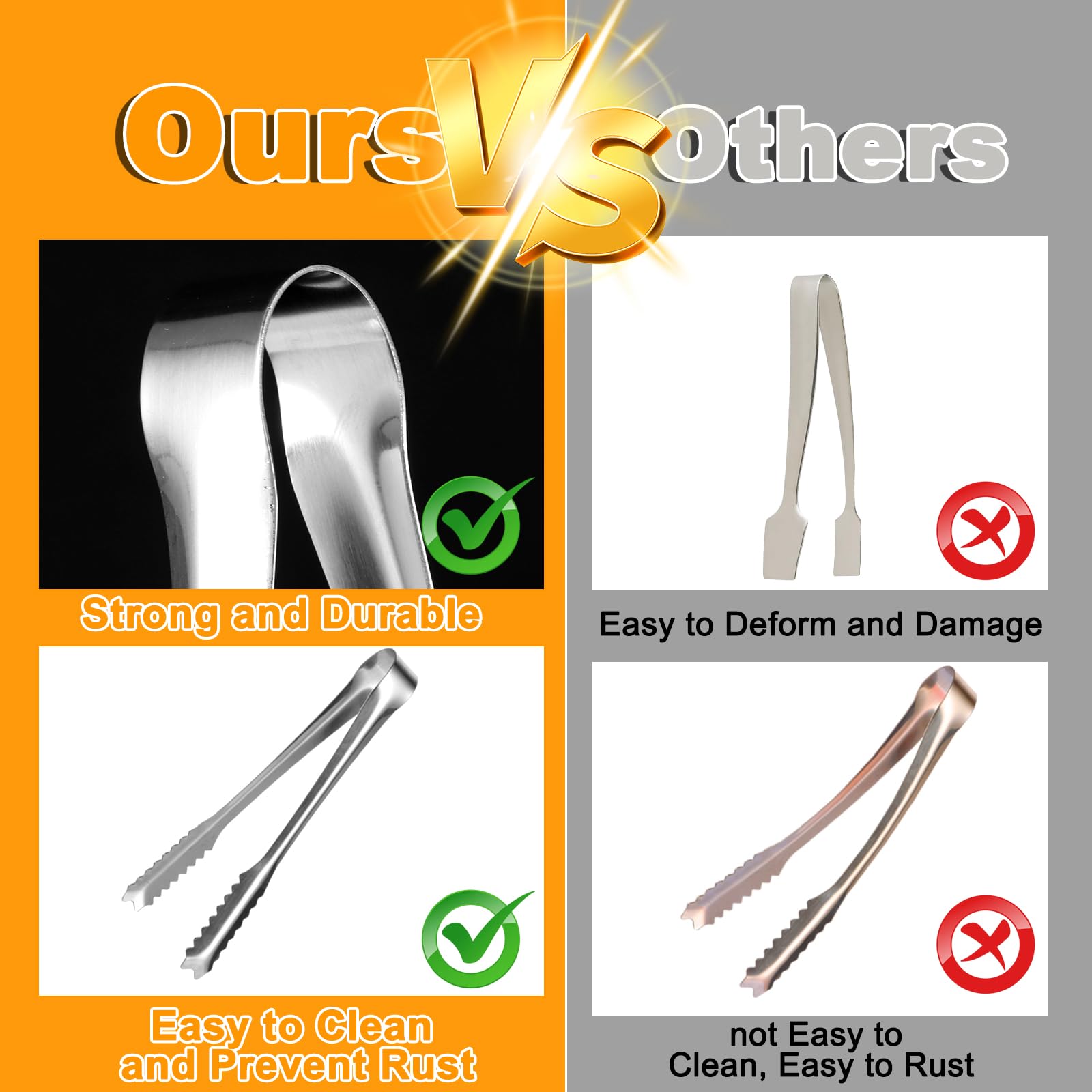 WOPPLXY 30 Pinzas para Azúcar, Pinzas para Pastelería Plateadas de 15 cm, Accesorios para Barra de Dulces de Acero Inoxidable para Bodas, Bar, Barbacoa, Picnic
