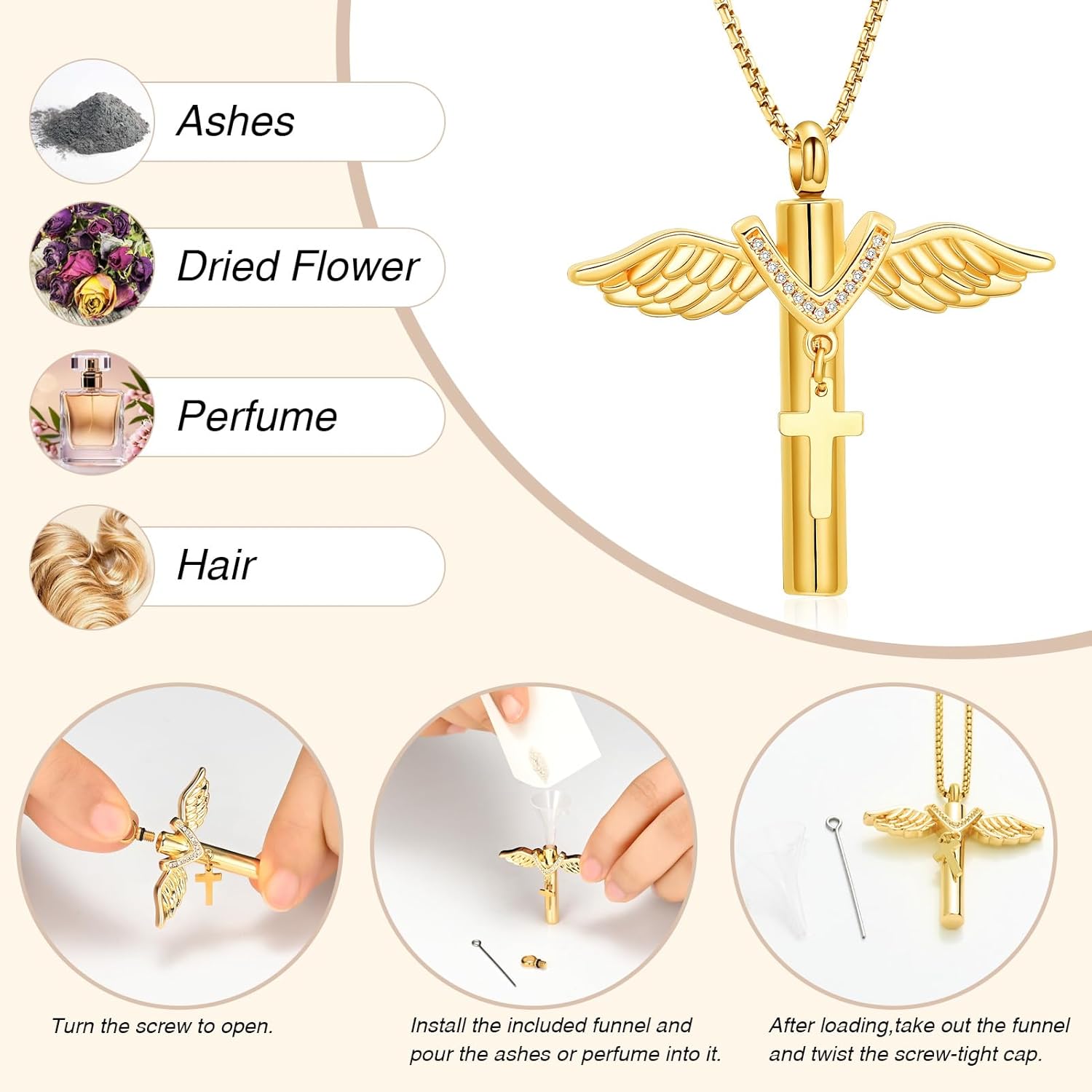 Oinsi Black Cross Urn Necklace For Ashes Of Loved Ones With Birthstone Always In My Heart Cremation Jewelry Keepsake Pendant Women Men - Image 2