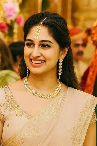 Miniatura 4 de Touchstone Conjunto de joyas indias para mujer, collar de boda, collar de oro, gargantilla de bollywood, aretes de diamantes de imitación, disfraz