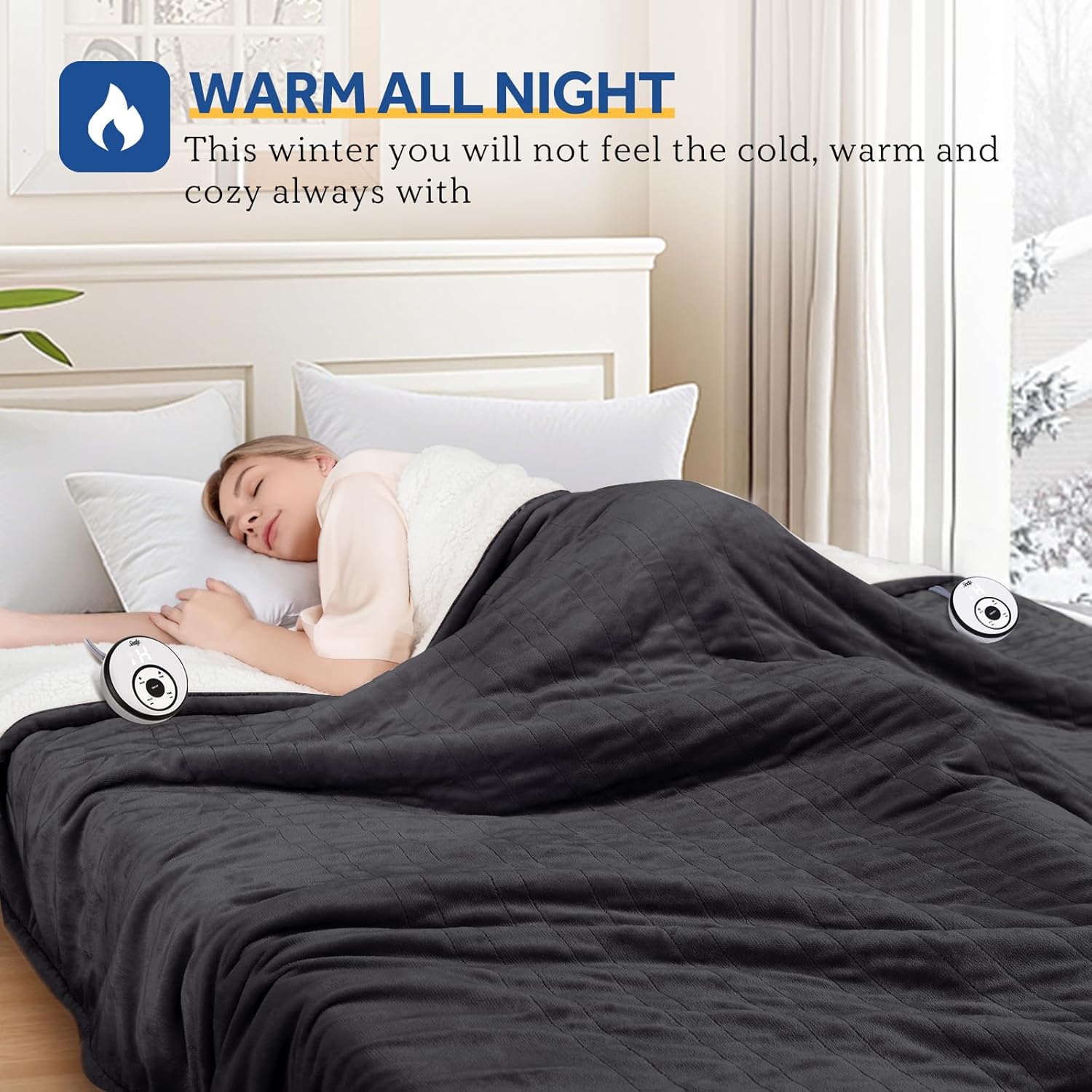 Sealy Electric Blanket Queen 84"*90",Super Cozy Flannel to Sherpa Reversible Heated Blanket Queen Size with 10 Heating Levels & 1-12 Hours Auto Off Overheating Protection Machine Washable,Charcoal - Image 7