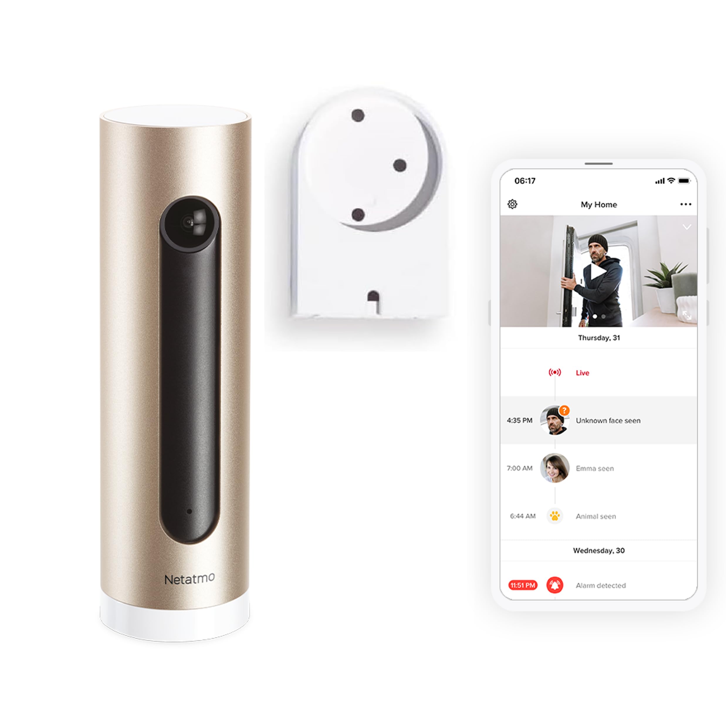 Netatmo Kamera Monitoringu Wewnętrznego, Złoty/Czarny, 45 x 45 x 155 mm