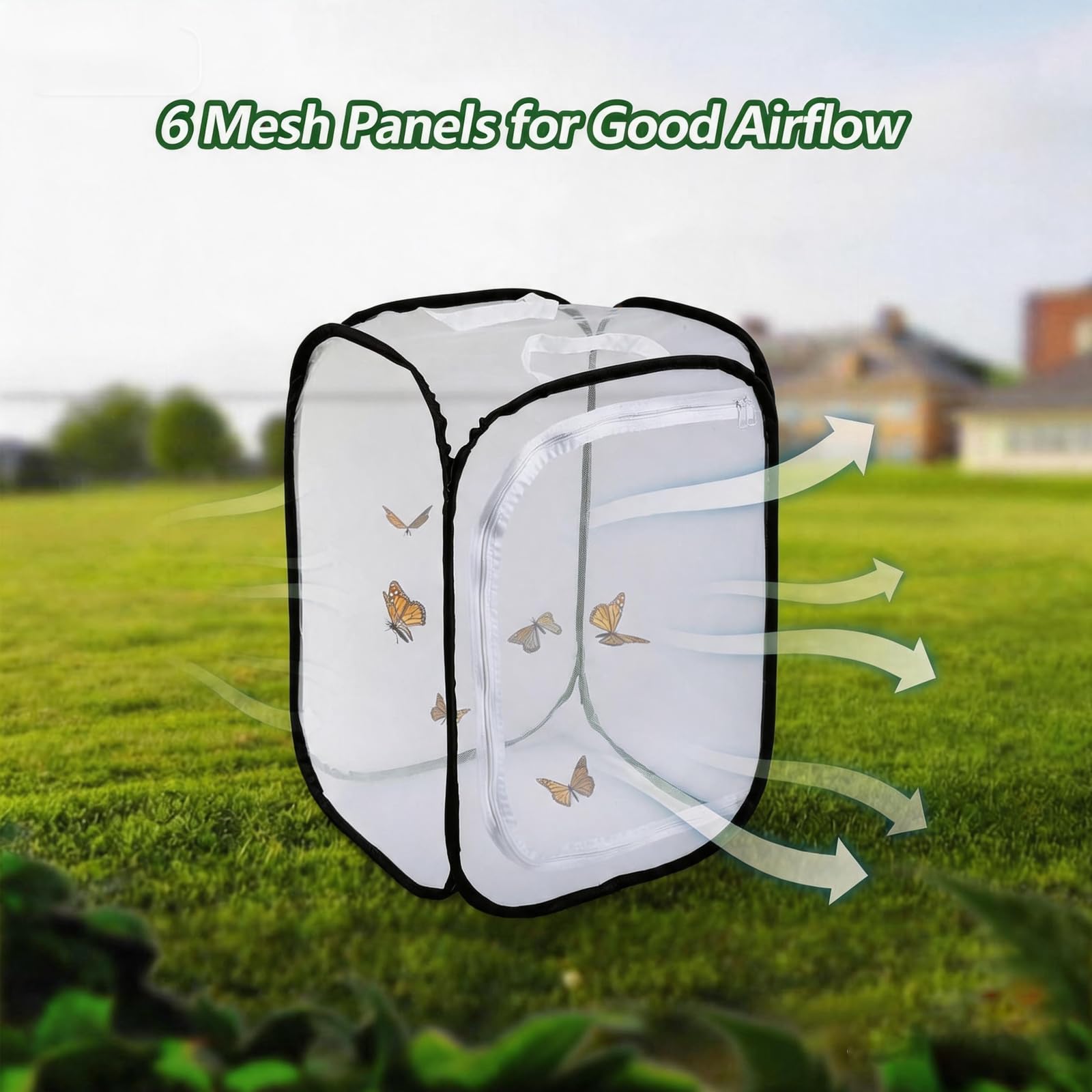 Gabbia per Farfalle Portatile In Mesh Pieghevole Habitat per Insetti Allevamento Piantine Bianco-nero