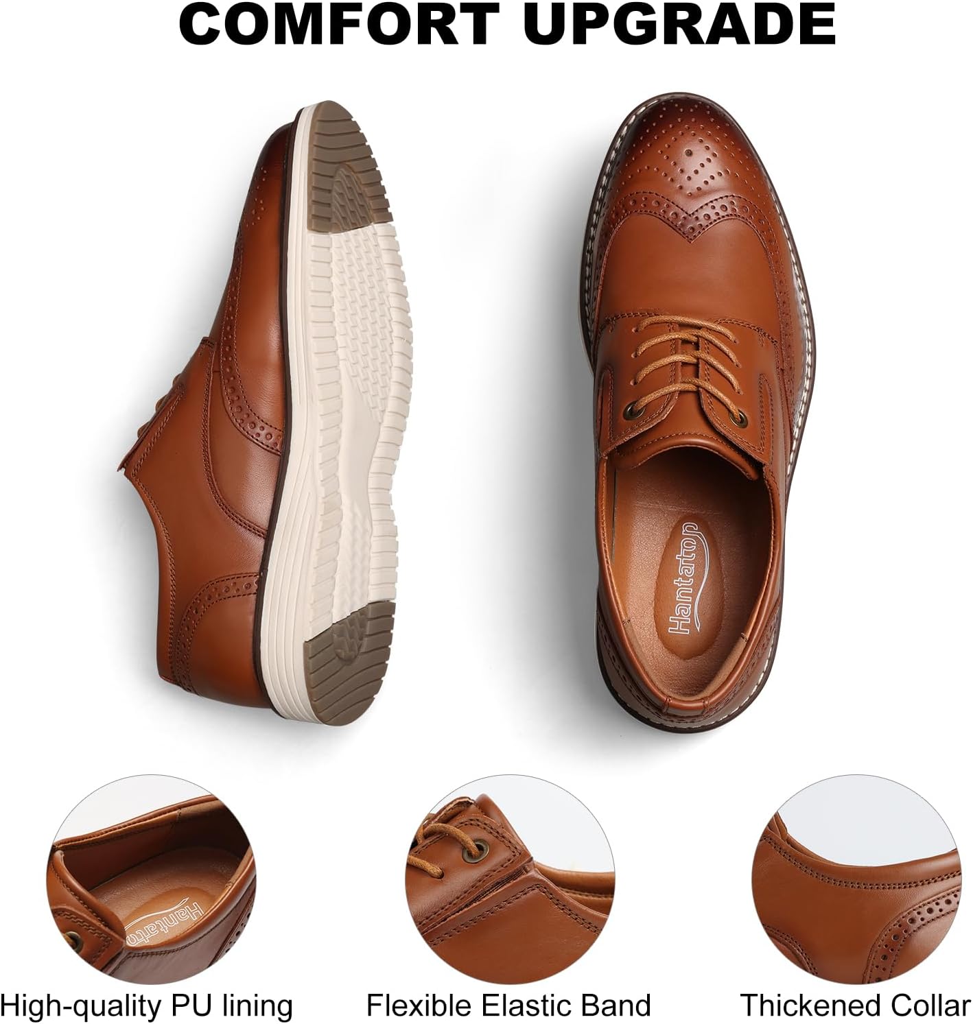 Mens Dress Shoes, Genuine Leather Brogue Wingtip Casual Oxford Shoes with Arch Support, Comfortable Stylish Lace Up Formal Derby Dress Sneakers for Business Daily Wedding - Image 5