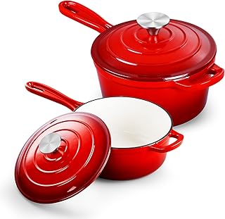 TeamFar 1+2QT Enameled Cast Iron Sauce Pan, Small Sauce Pot with Lid, Mi...