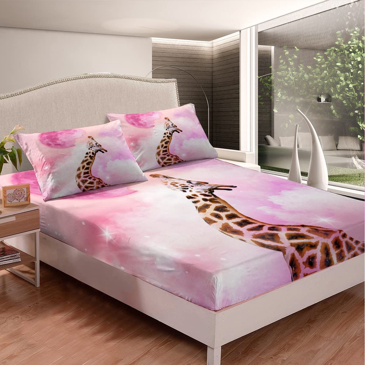 Erosebridal Giraffe Bedding Sets Twin,Boho Tie Dye Bed Sheet for Kids Boys Girls Bedroom with Deep Pocket,Galaxy Starry Sky Fitted Sheet & 1 Pillow Case,2 Pieces Bedding Decor Set