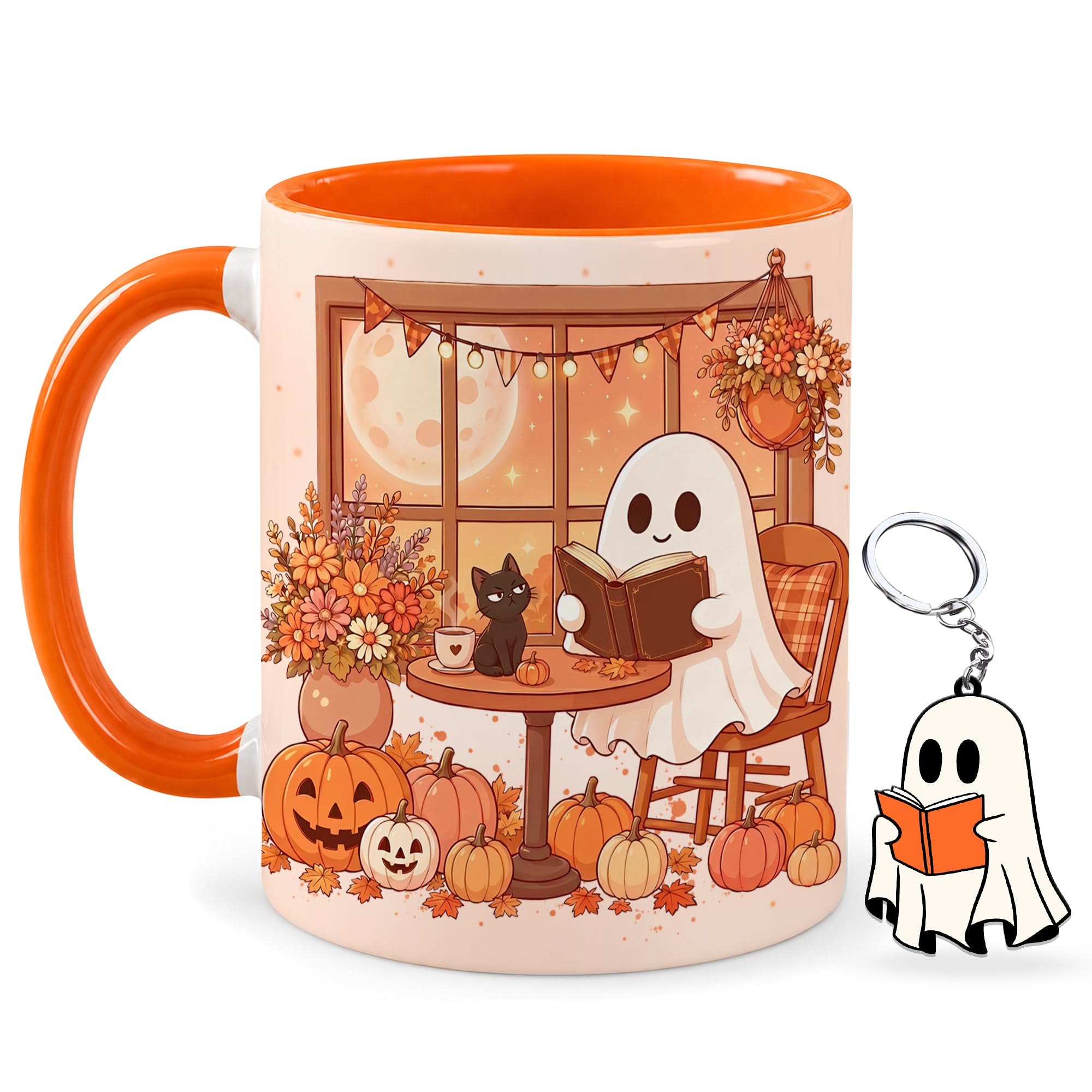 Hyturtle Fall Ghost Reading Mug 11 Oz And Keychain Book Lover Gifts | Cute Fall Mug With…