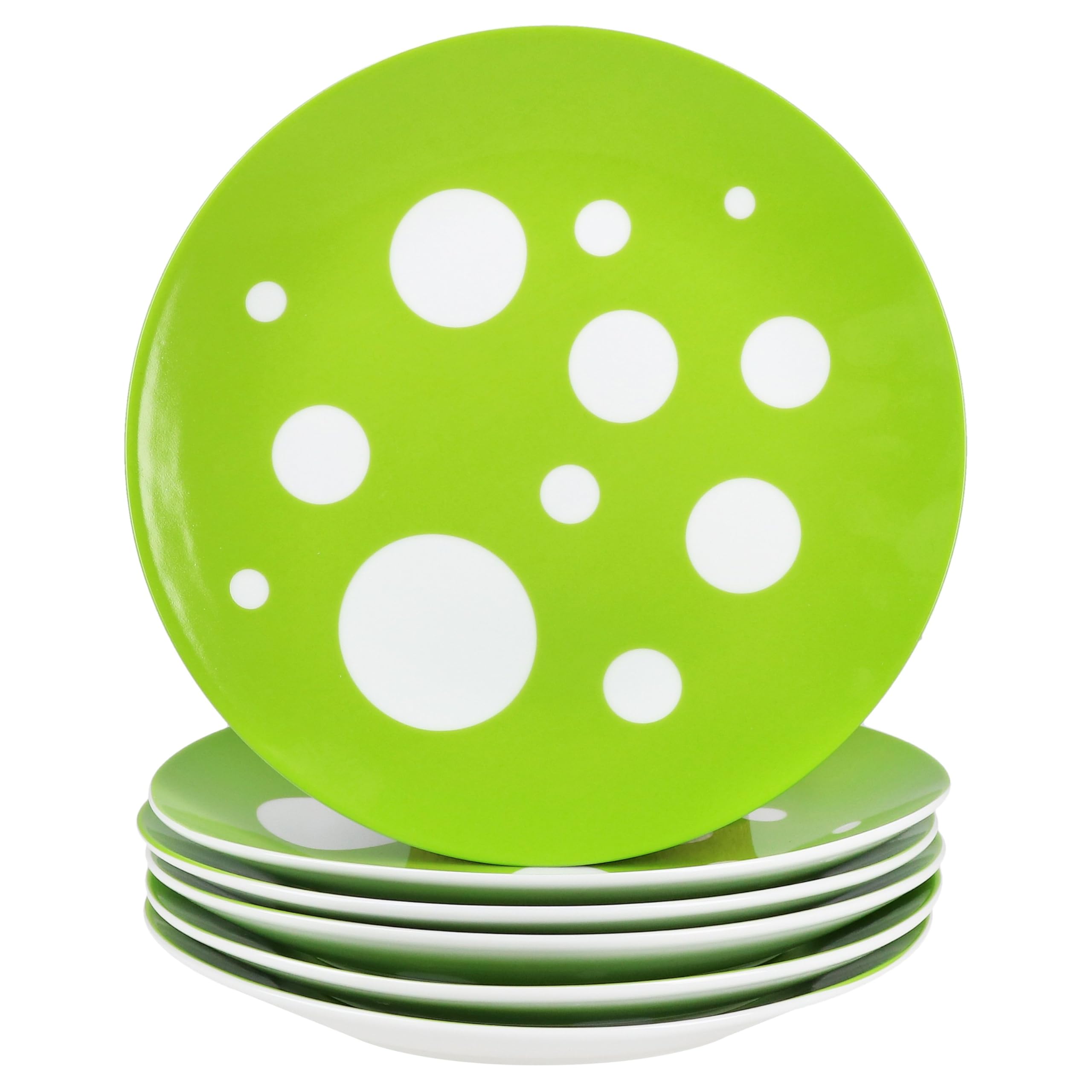 MamboCat Pula grün 6er Set Kuchenteller I weißes Porzellan-Frühstücksteller mit Punkten für 6 Personen I kleine Teller für Salat, Dessert, Fingerfood & Co.