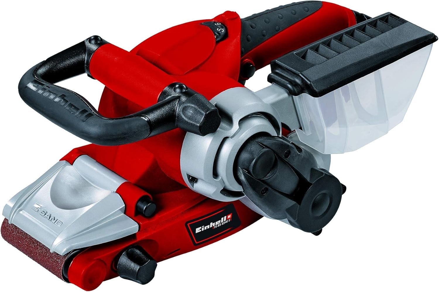 Einhell Lijadora de banda TE-BS 8540 E (850 W, electrónica de velocidad, superficie de lijado de 75x140 mm, cambio de banda de lijado sin herramientas, mango adicional, incl. 1 banda de lijado P80)