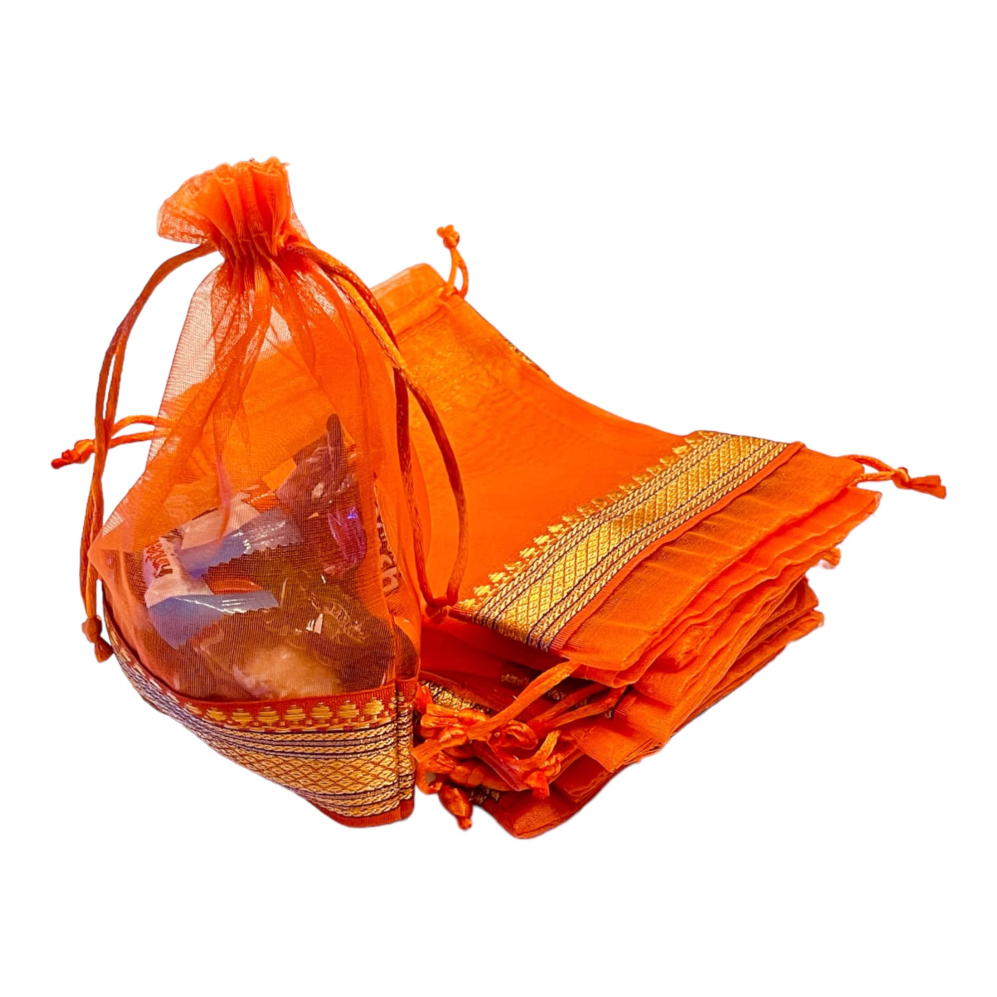 Krisah Pack of 50 pcs Potli Gift Pouches Bags, Small Size,18 cm X 12 cm, Orange Organza Border (B0D9FCYX3R) Amazon Price History, Amazon Price Tracker