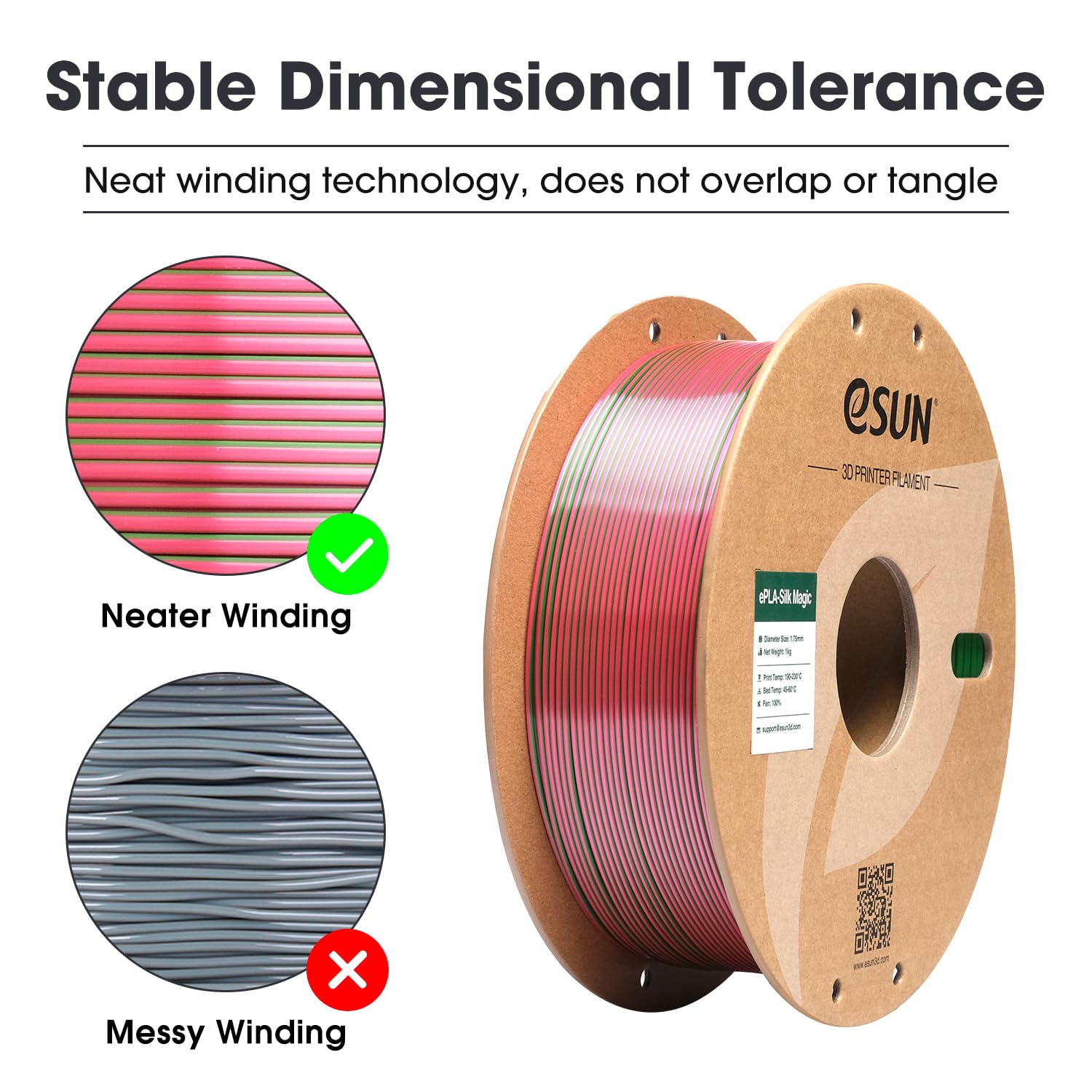 eSUN Silk Filamento PLA a doppio colore da 1,75 mm, filamento per stampa 3D in coestrusione Silk Magic PLA, colore sfumato che cambia bobina da 1 kg (2,2 libbre) (Silk Rosso Verde, 1KG)