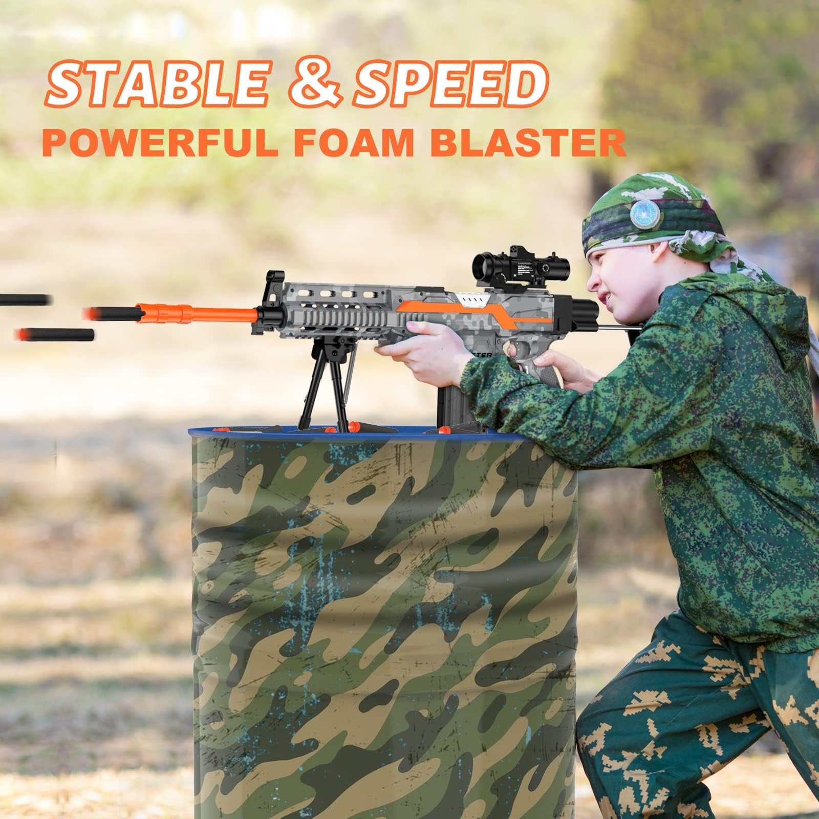 Elektrisches Spielzeuggewehr für Nerf Sniper mit Zielfernrohr, 3 Modi, wiederaufladbar, mit Zweibein, 2 Magazinen & 100 Darts -Grey-NEW