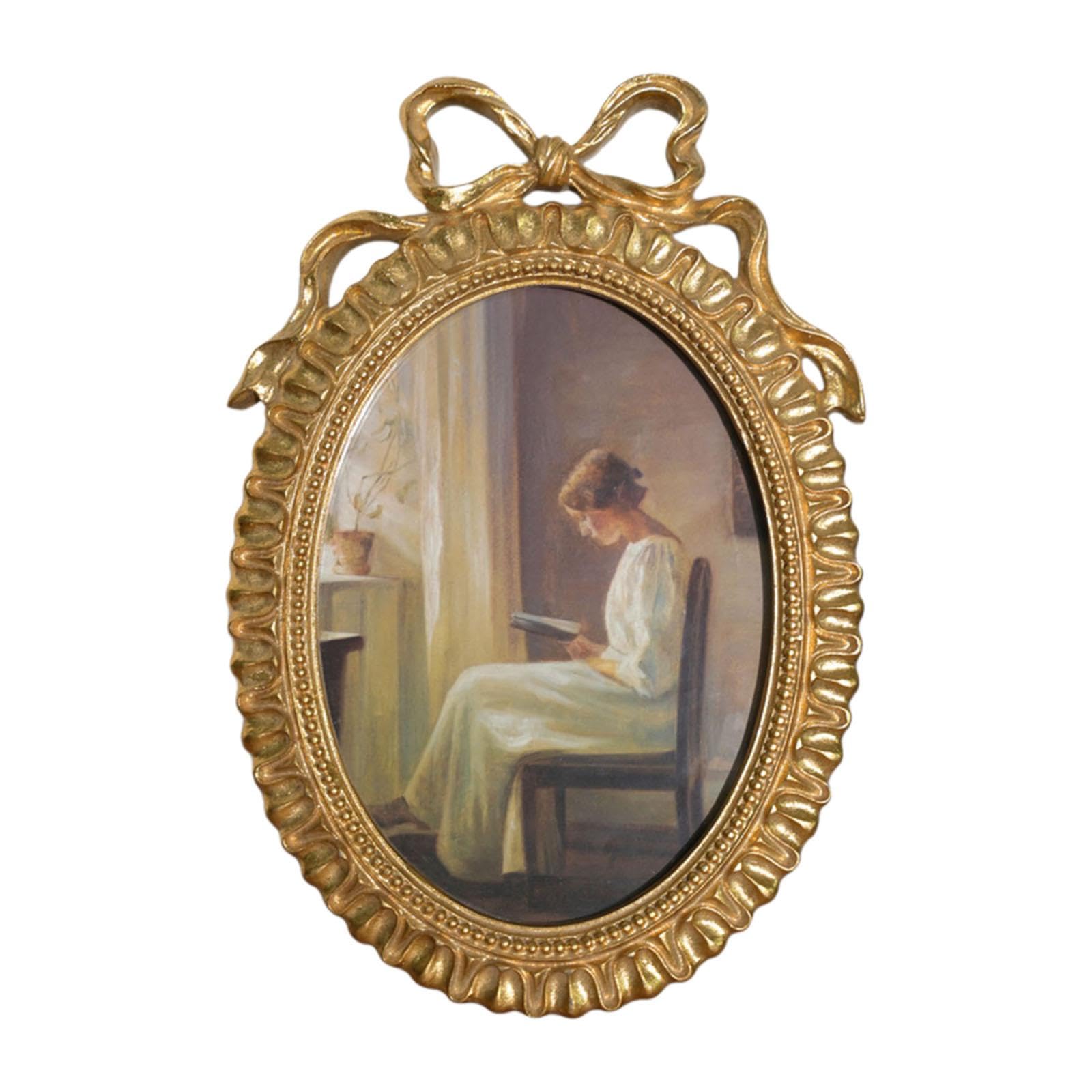 Bilderrahmen Oval Frame Vintage Foto Galerie Handmade Resin Tischdeko Wandbild für Haus Büro Studio Geschenk Galerie, Golden