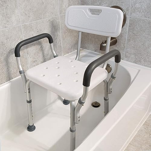 Miniatura 4 de Silla de ducha Vaunn, asiento de baño con brazos acolchados, respaldo extraíble y patas ajustables para seguridad en la bañera y soporta un