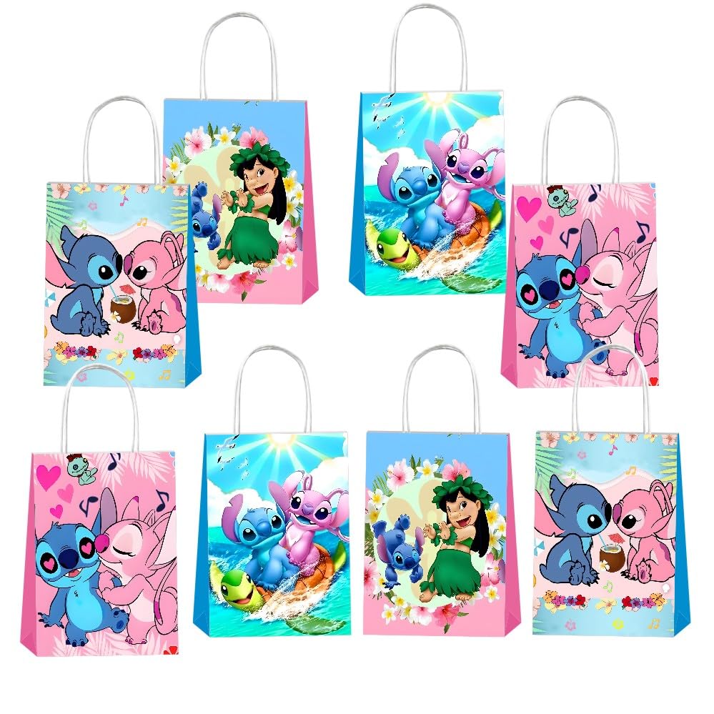 12Pcs Cartoon Blue Party Gift Bags Goodie Bags with Handle for Kids Birthday Decorations Party Supplies