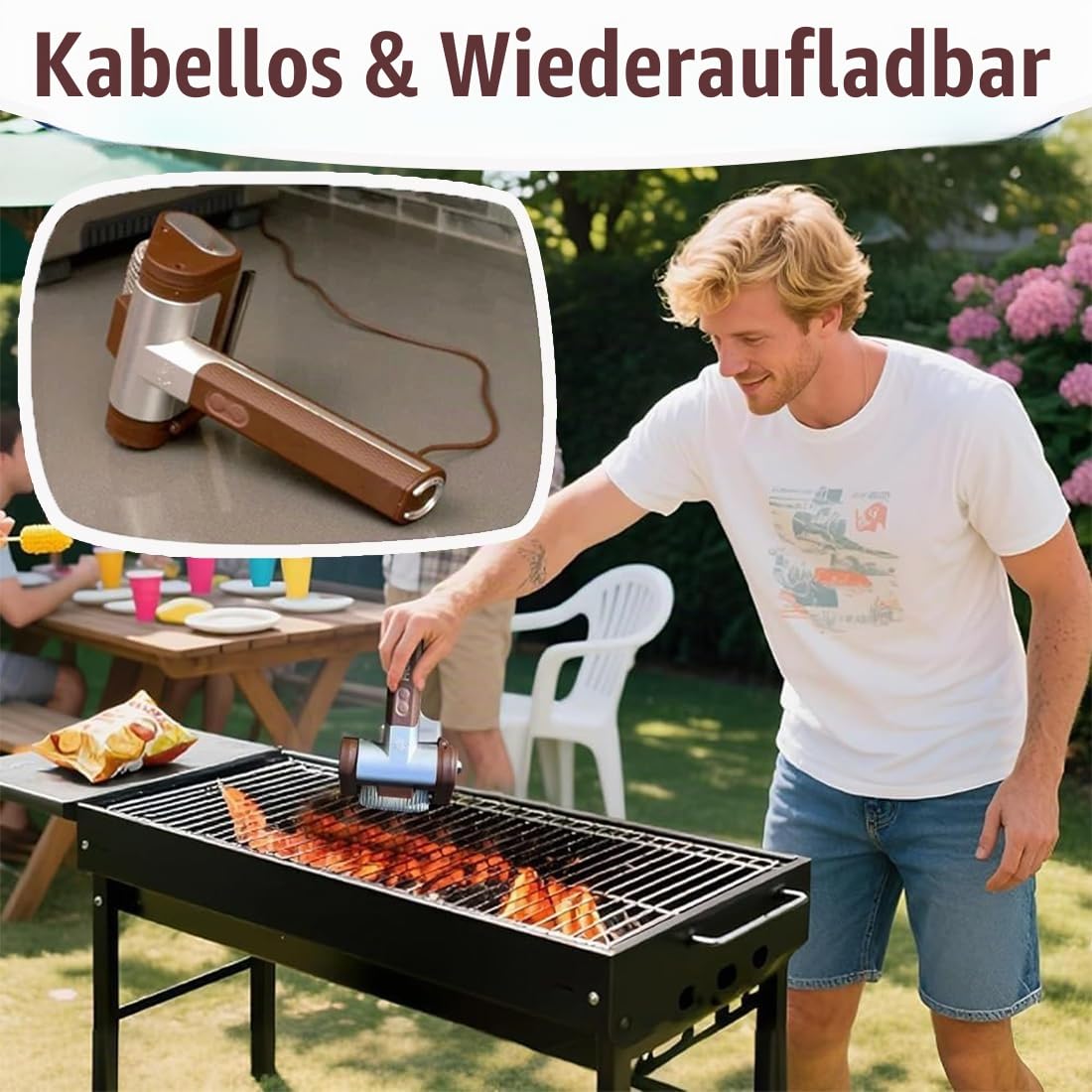 Shaker Elektrischer Grillreiniger, Borstenfrei Rotierende Grillbürste, Kabellos & Wiederaufladbar, Abnehmbare Edelstahltrommel, 350 U/Min, Hochgeschwindigkeitsreinigung (A)
