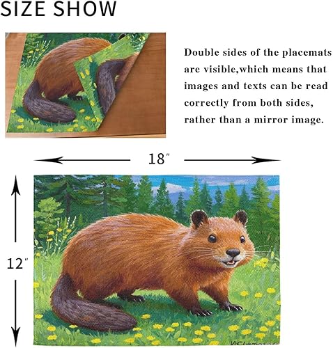 Miniatura 8 de Custom Cute Animal Beavor Grassland Plastic placemats for Dining Table Plastic Reversible Quilted placemat Set of 6 12 x 18 manteles para comedor