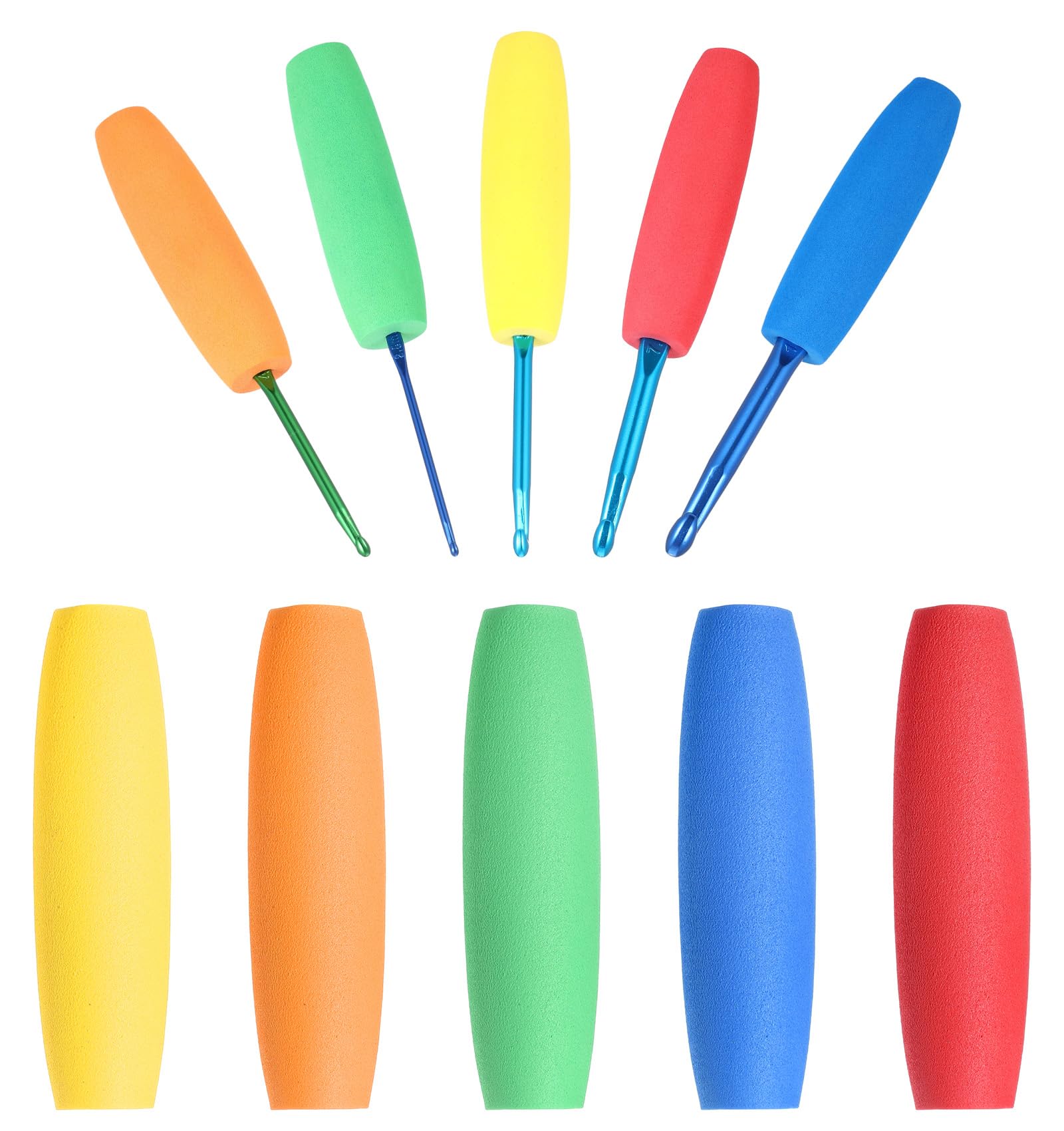 5 Pack Crochet Hook Grips, Ergonomic Crochet Hook Grip Tubing, Soft Handle Covers for Crocheting Knitting (Green Orange Yellow Red Blue)