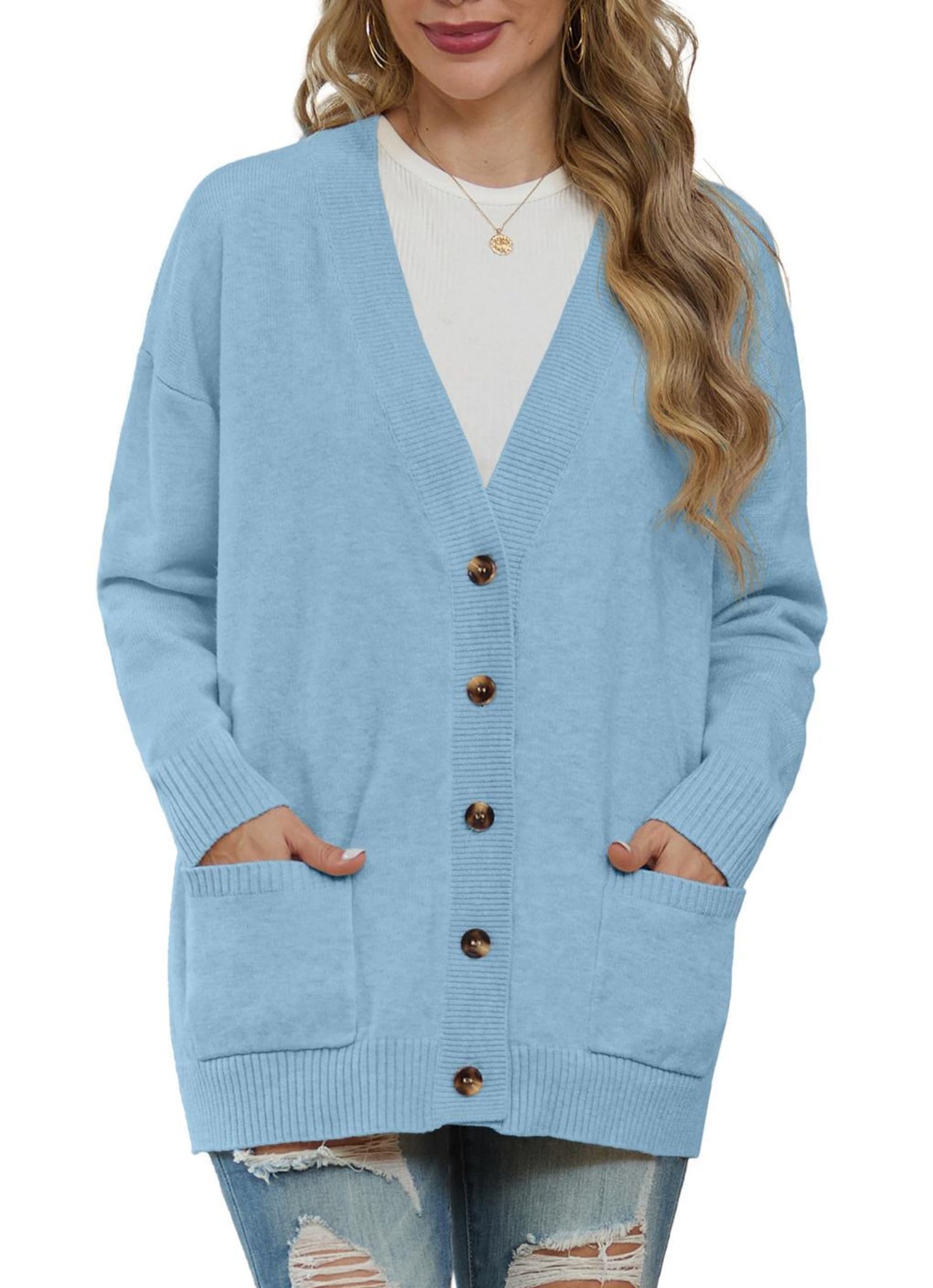 GRECERELLE Maglione da donna con scollo a V, casual, classico