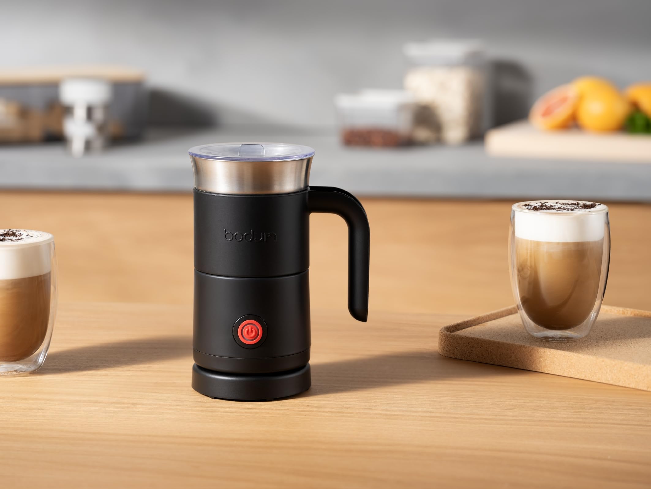 BODUM BARISTA Mousseur à lait électrique 300 ml – Acier inoxydable avec revêtement intérieur antiadhésif – Pour cappuccino, latte & chocolat chaud – Deux disques pour mousser et chauffer le lait