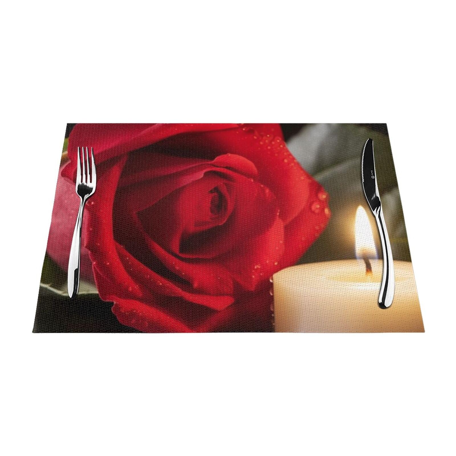 Sets de table antidérapants et résistants à la chaleur motif rose rouge x4