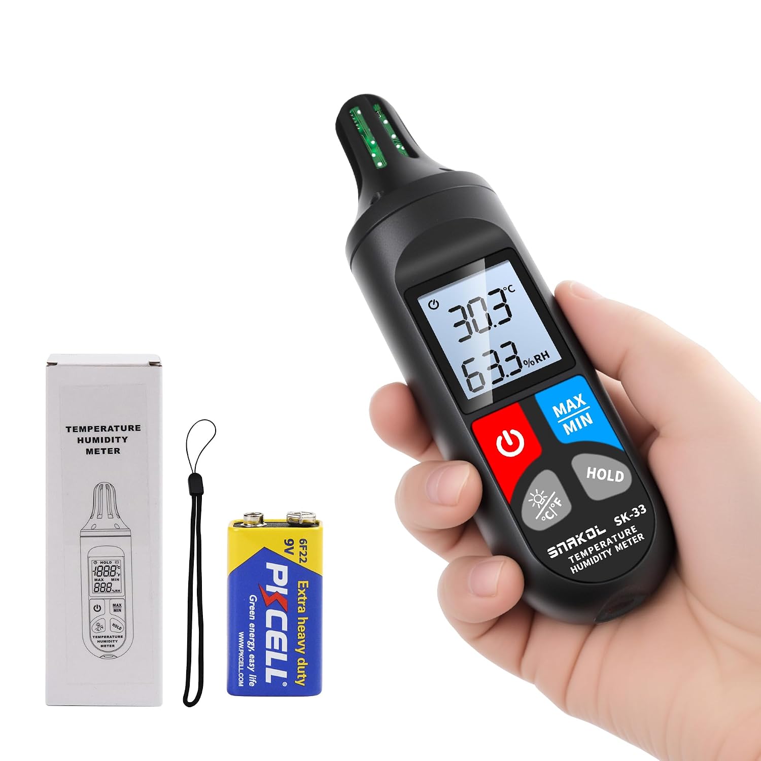 Mini Hygrometer, Digital Temperature Humidity Meter, High Precision Room Thermometer Indoor with Ambient Dew Point and Wet Bulb Temperature Indoor and Outdoor, Min/Max Data Hold, LCD Backlight