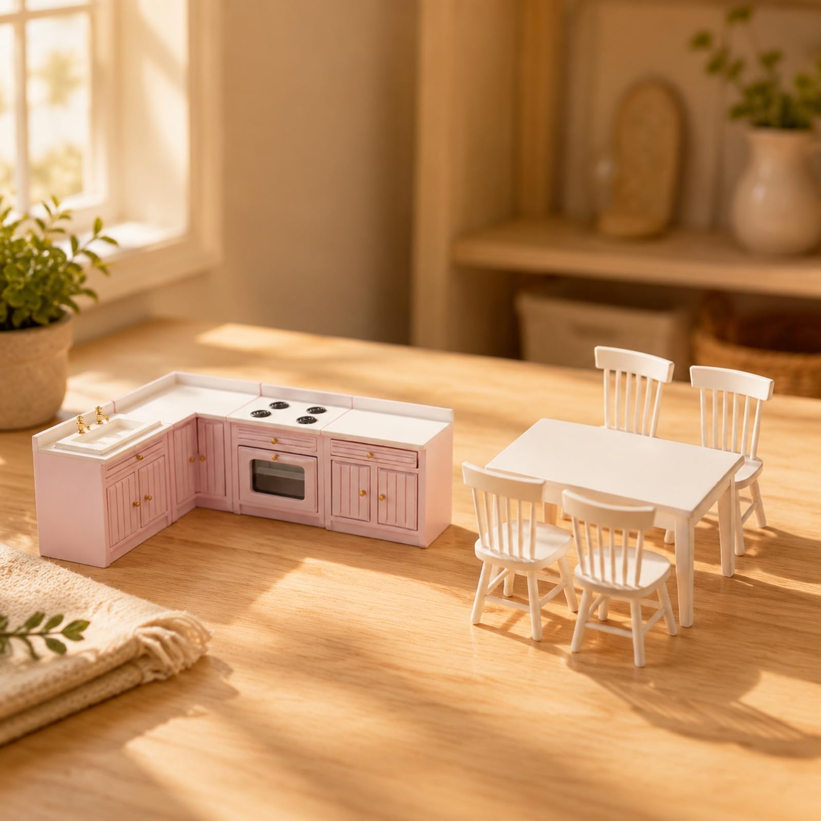 Set e Sala da Pranzo in Miniatura 1:12 Kit in Miniatura con Sedie e Accessori Compatto per Gioco Immaginativo,