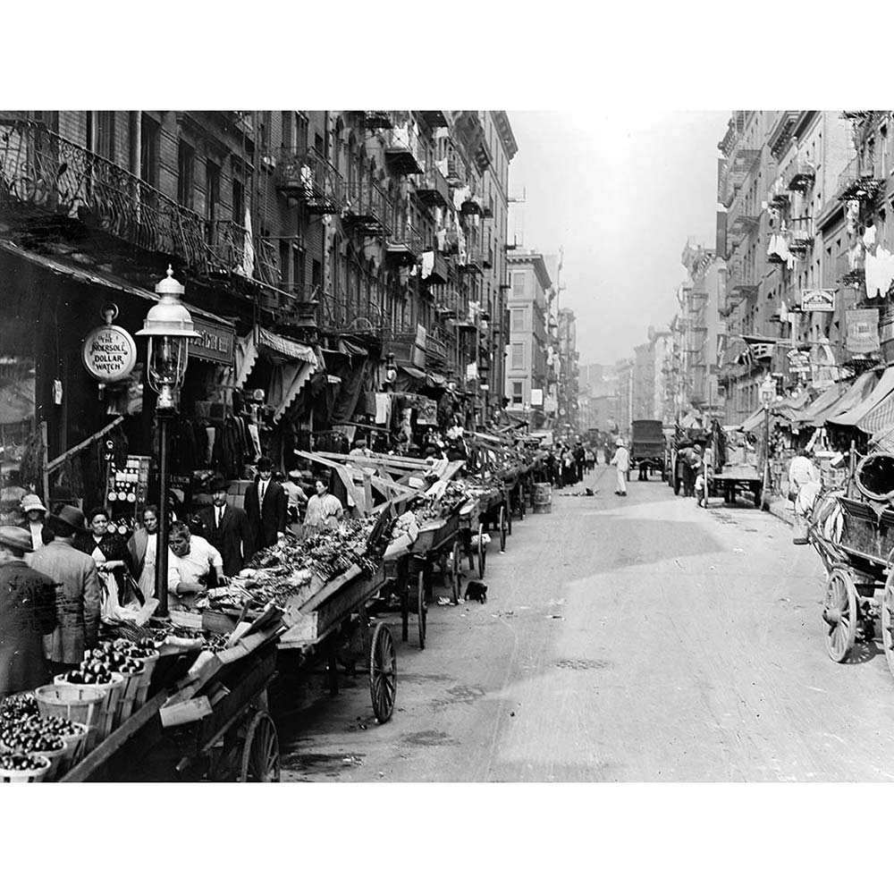 Wee Blue Coo Italian Neighborhood Street Market Mulberry St Ny Old BW Art Print Poster Wall Decor 12X16 Inch
