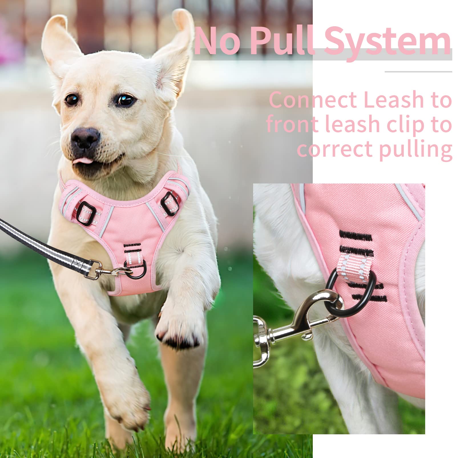 HEELE Pettorina Cane No Pull Imbracatura Riflettente e Traspirante, con Gancio in Metallo e Manico Imbottita, Pettorina Cane Taglia Grande per Addestrare Le Passeggiate, Rosa Pallido, XL