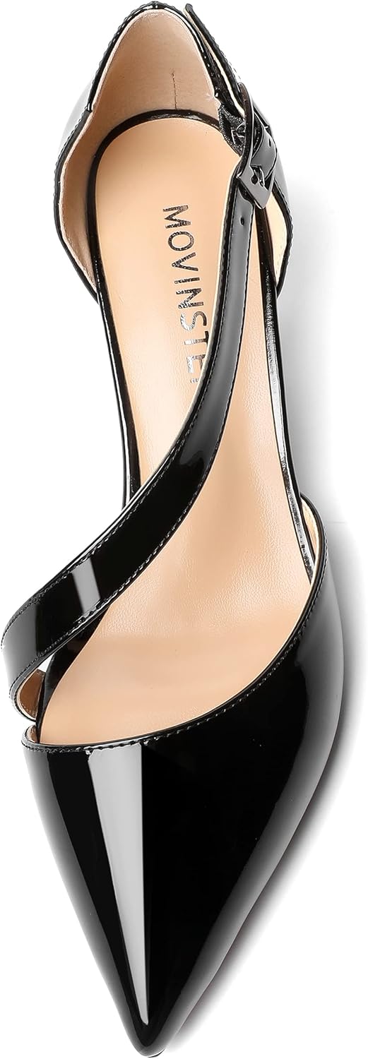 MOVINSTEPS Womens Buckle Dress D'Orsay Wedding Pointed Toe Patent Adjustable Strap Kitten Low Heel Pumps Shoes 2 Inch