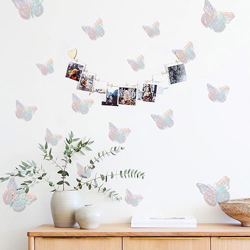 Miniatura 9 de Decoración de pared de mariposa 3D, 72 calcomanías extraíbles con calcomanías sin rastro, 3 tamaños, mural de habitación para guardería, aula,