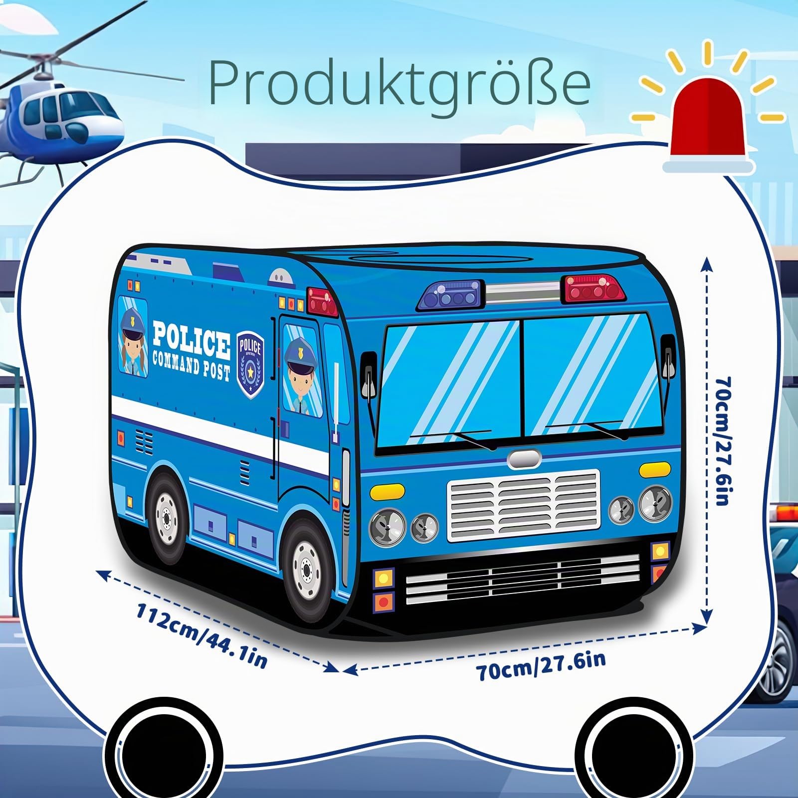 deAO Kinderzelt Pop up Spielhaus – Faltbares Kinderspielzelt für Jungen & Mädchen ab 3-8 Jahre – Indoor Outdoor Spielzelt mit Fenster– Ideale Geschenkidee zum Geburtstag für kleine Polizisten