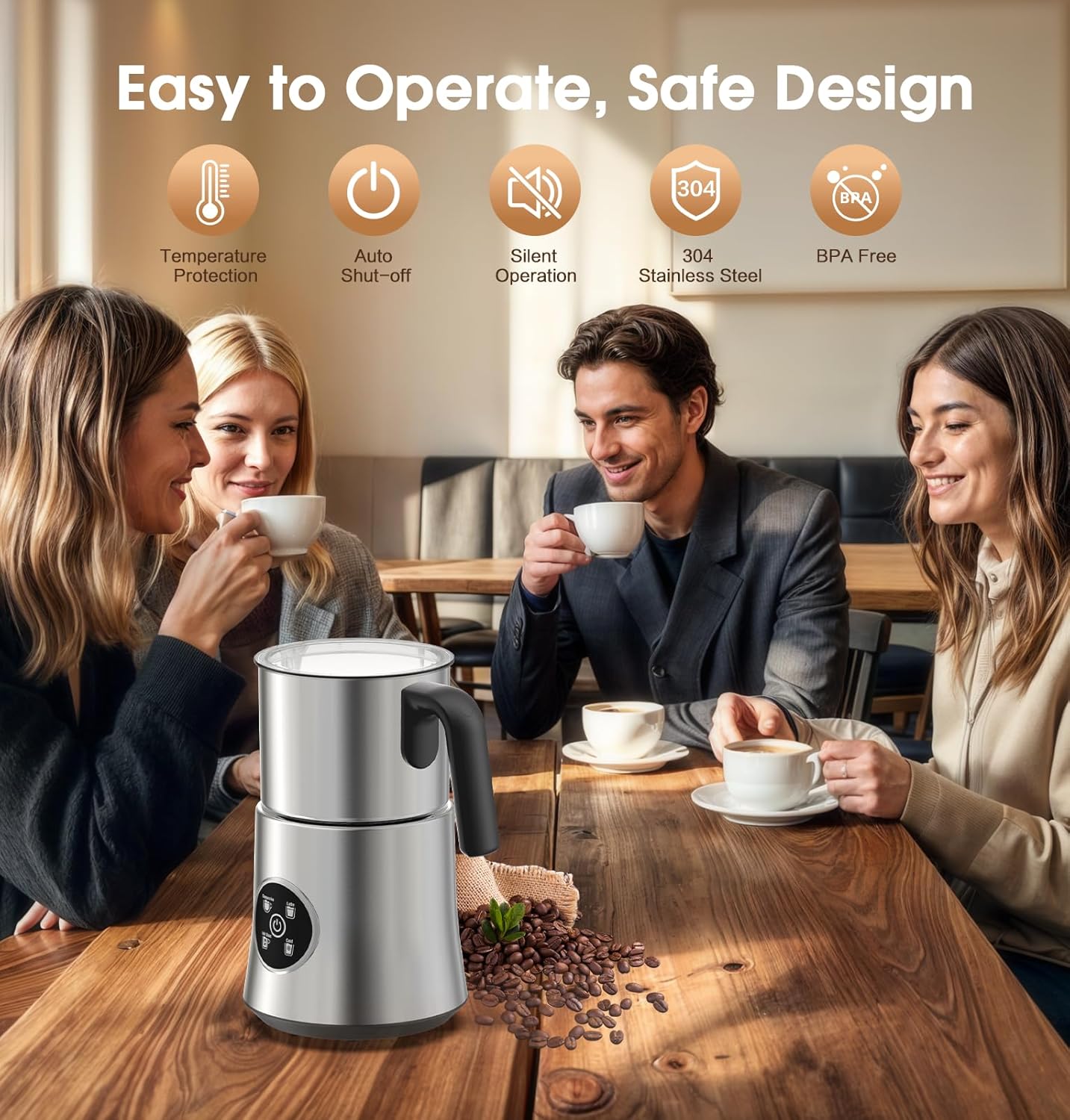 Milk Frother and Steamer, Large Capacity Detachable Electric Milk Frother, Automatic Warm and Cold Foam Maker, Hot Chocolate Maker, BPA Free, Grey