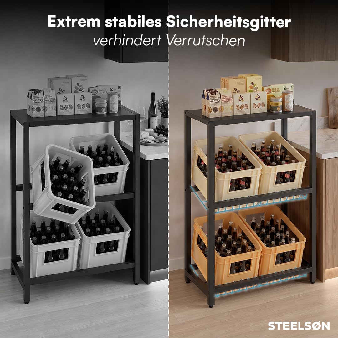 STEELSØN Montune Getränkekistenregal 4 Kisten, Schwarz, mit Ablage, Metall