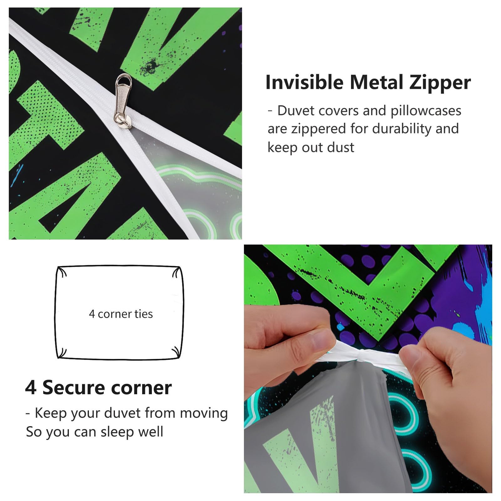 Gioco Astratto Copripiumino 220 x 240 cm reversibile Controller per videogiochi in cartone animato, morbido e piacevole sulla pelle, cerniera, leggero e traspirante, set da letto, nero multicolore