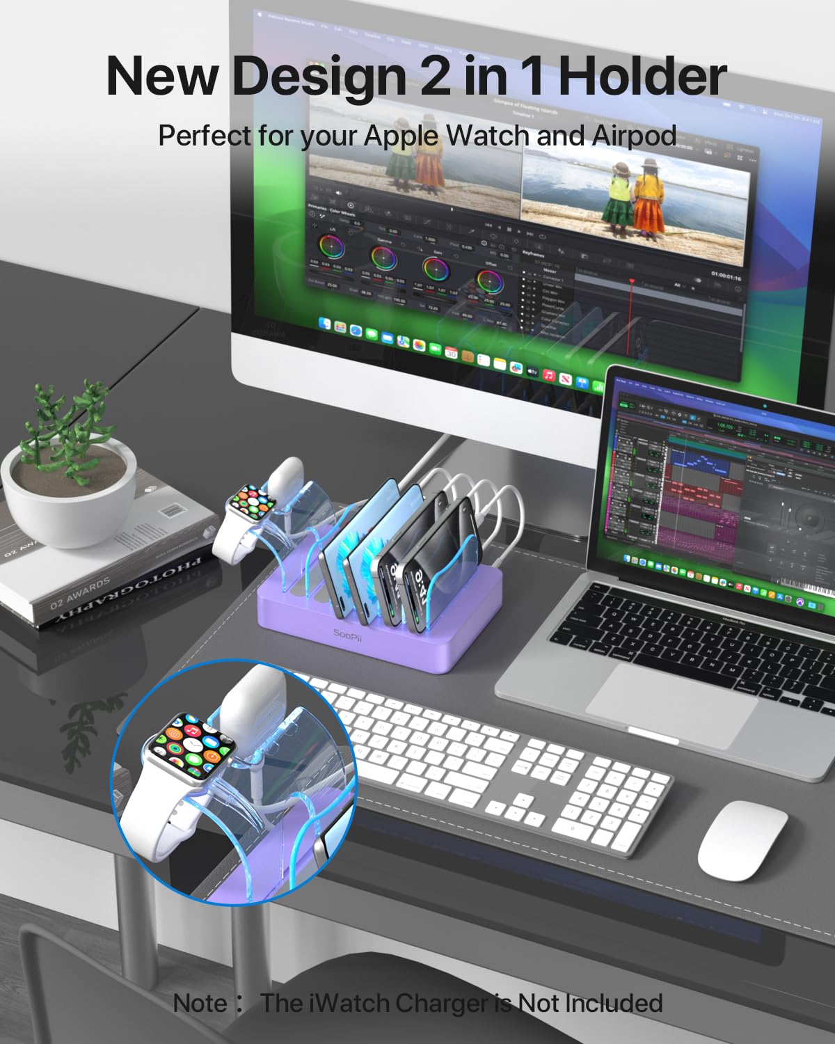 SooPii 8-Port USB-C Ladestation für mehrere Geräte, mit 1 PD 20W Port
