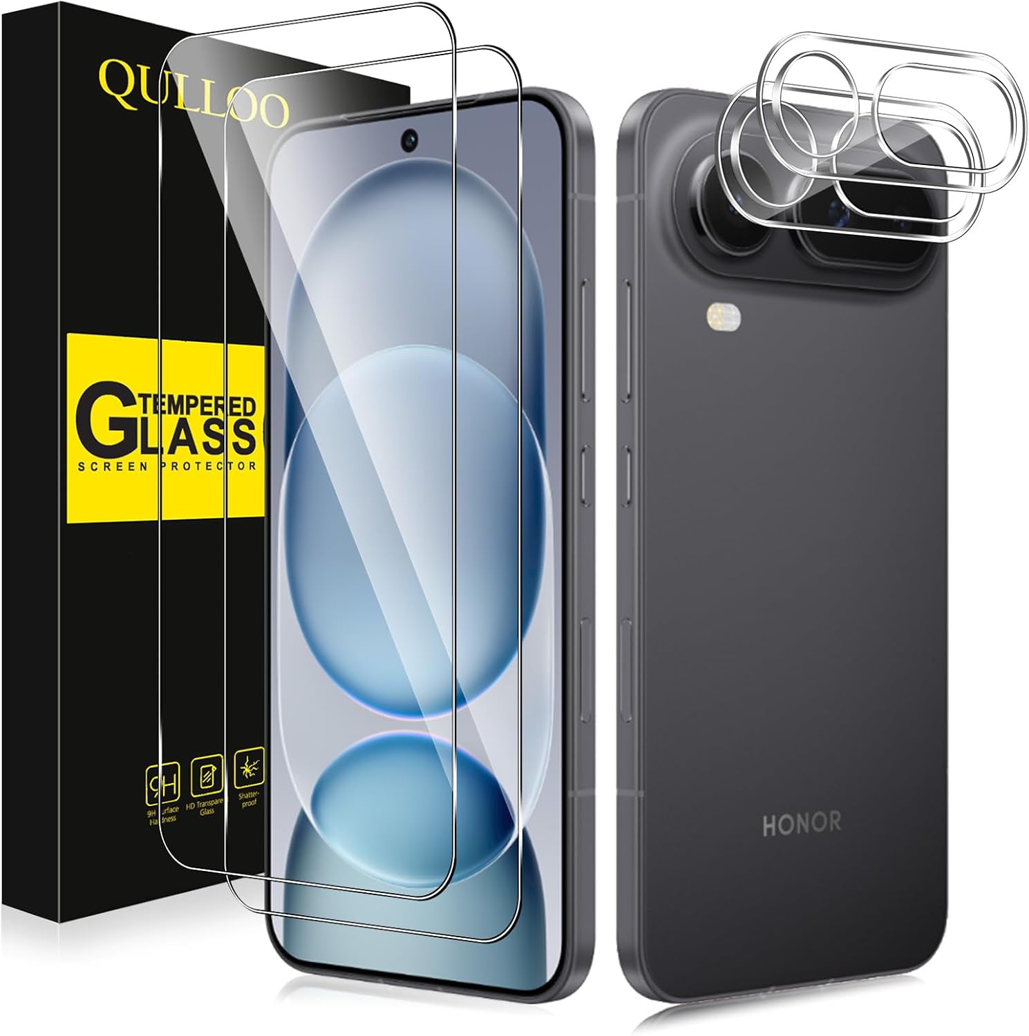 QULLOO Screen Protector for Honor Magic 8 Pro Air for Tempered Glass [2+2 Pieces] Screen Protector & Camera Protection HD Clear Protective Glass Anti-Scratch 9H Hardness Tempered Glass Film