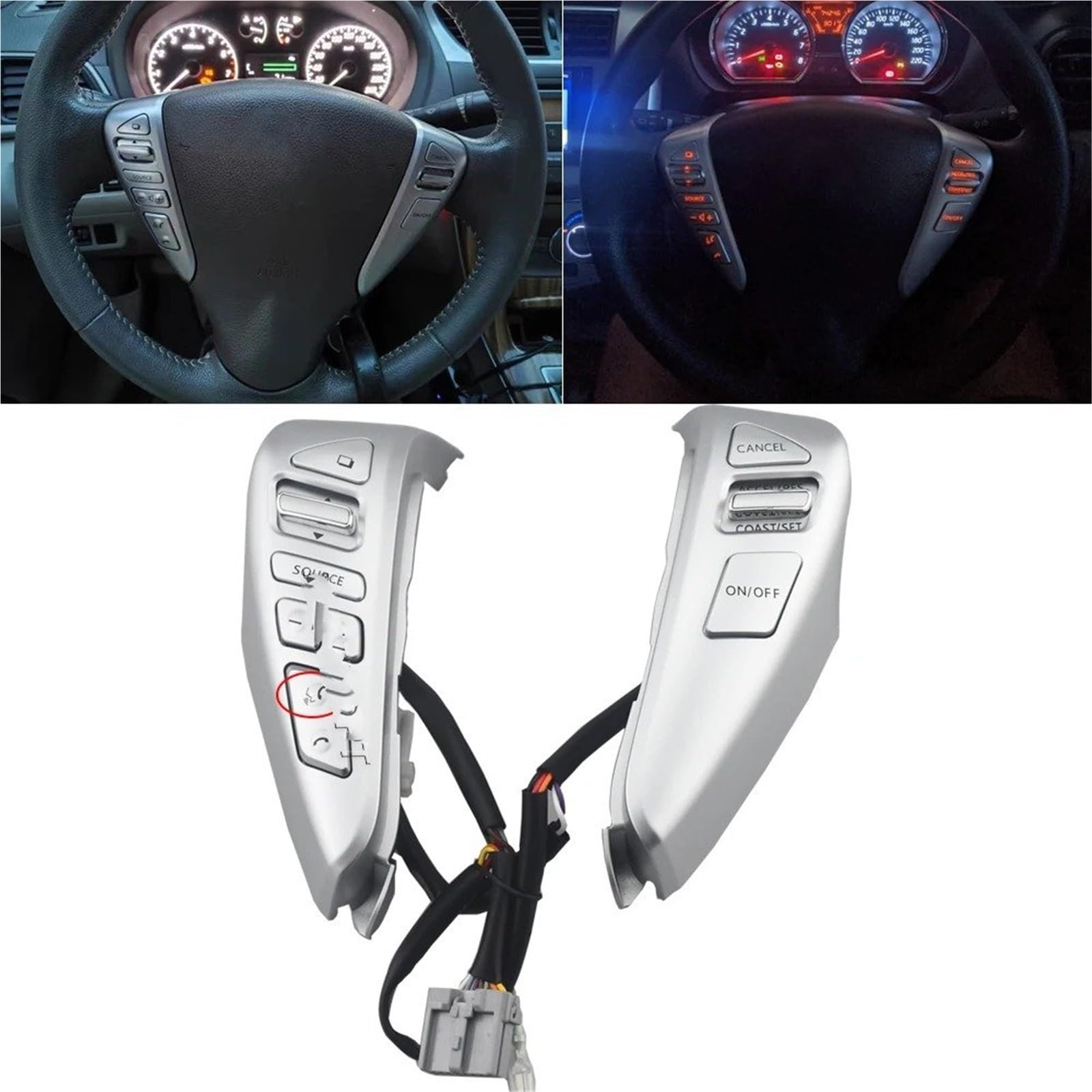Lenkradschalter Kompatibel 25550-3DA6A Für NISSAN TIIDA Für SENTRA SUNNY Livina ALMERA Lenkrad Tempomat Taste Schalter(Silvery)