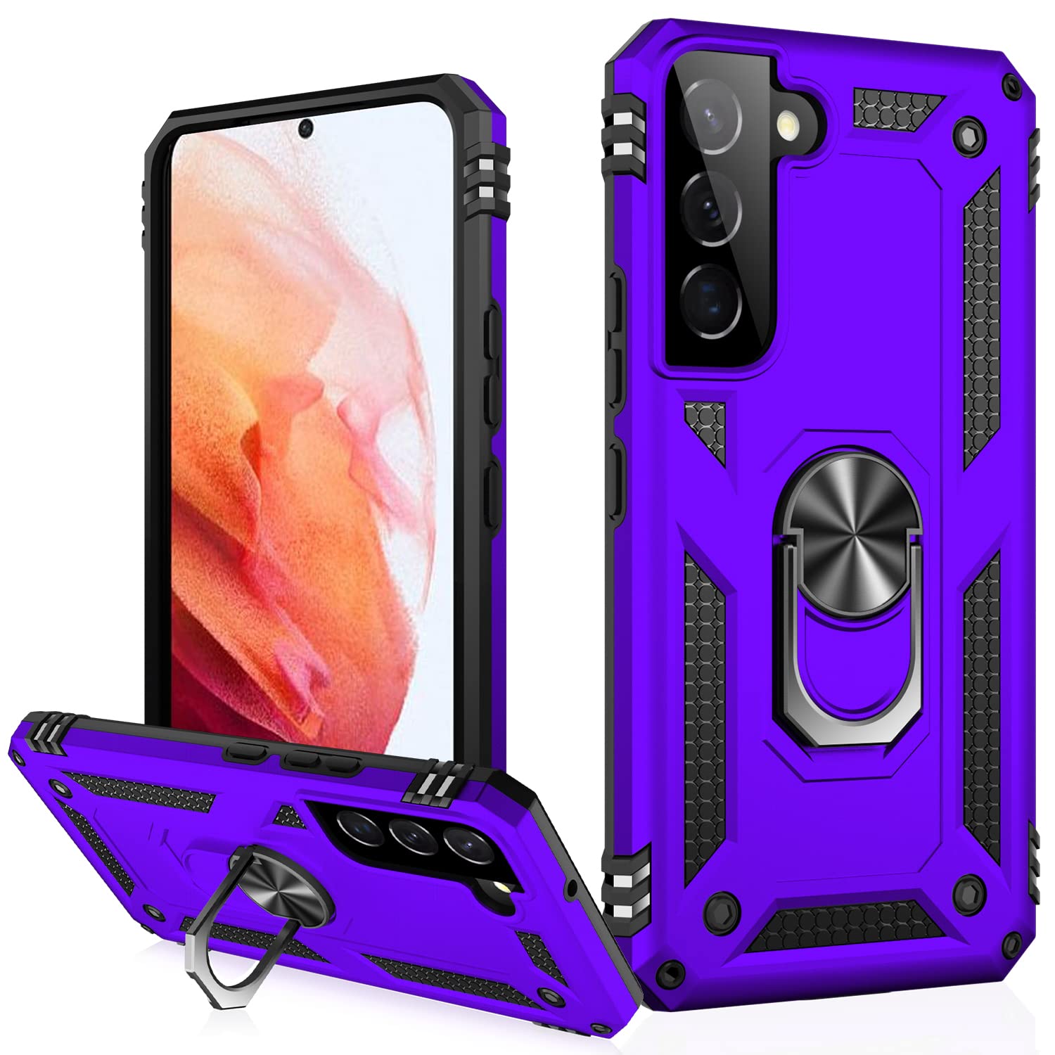 IKAZZ for Galaxy S22 Case,Military Grade Shockproof Heavy Duty Protective Phone Cover Pass 16ft Drop Test with Magnetic Kickstand Car Mount Holder