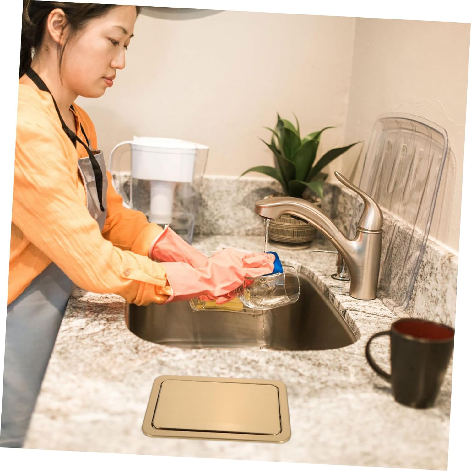 Stainless Steel Trash Can Lid Gold Overlap Lid for Waste Can Swing Flap Cover for Kitchen Bathroom