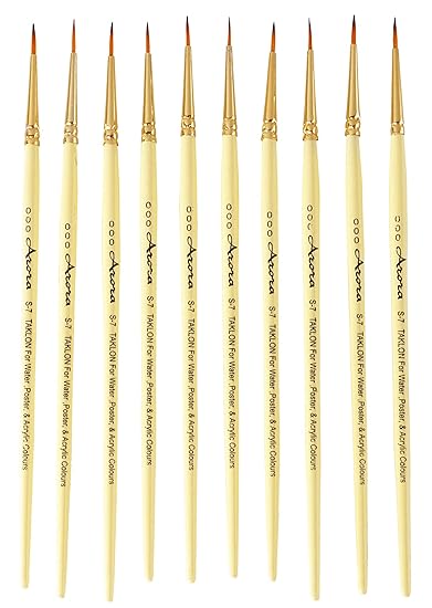 Arora Detail and Script Liner Round Paintbrush of 000 Number Fine Set of 10 for Watercolor, Acrylic and Intricate Painting Yellow