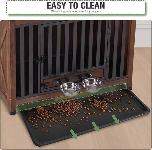 Miniatura 6 de Muebles de jaula para perros de 33.3 pulgadas, jaulas plegables para perros con cuencos giratorios de 360, jaula de madera para cachorros con marco