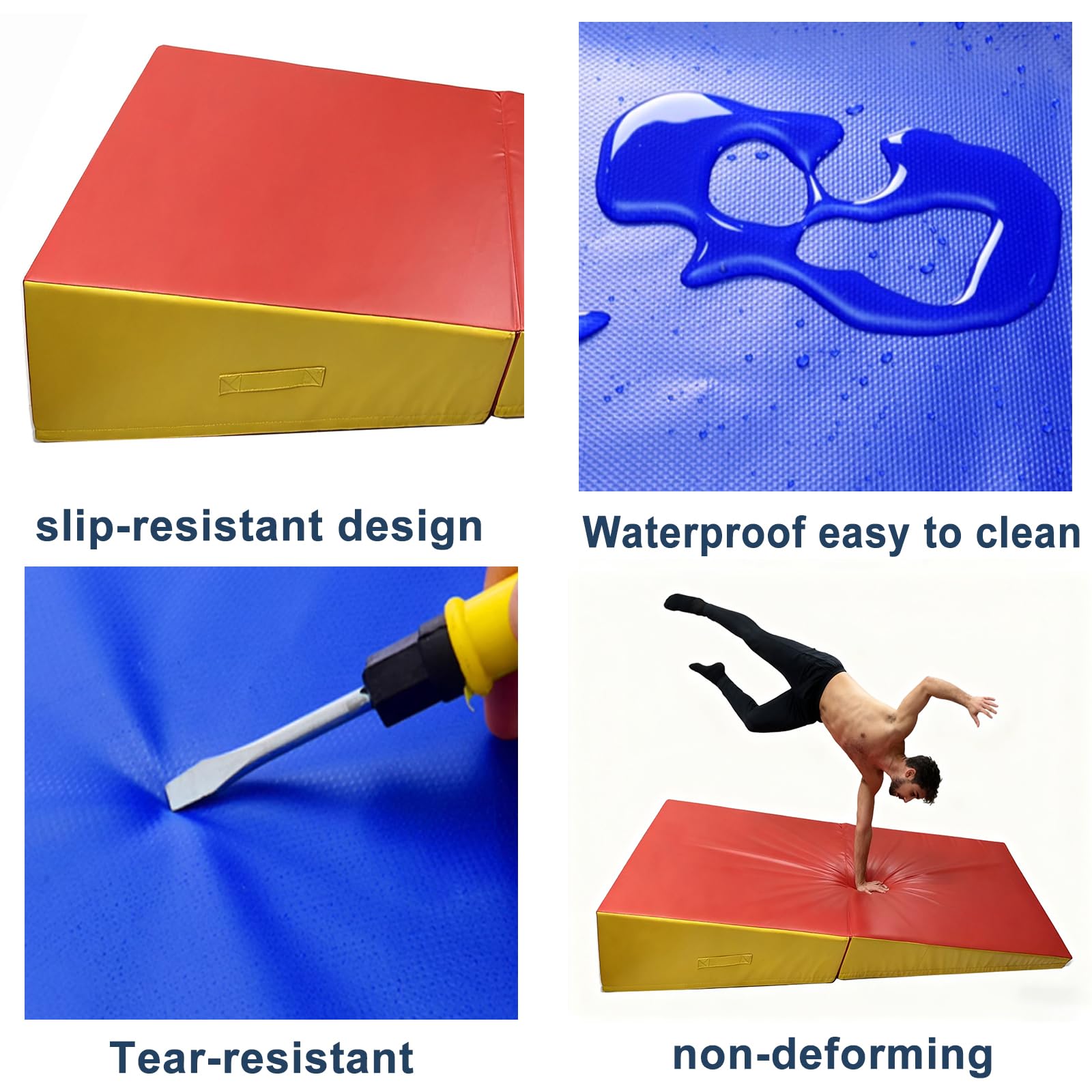 Pieghevole Materassino Ginnastica Inclinato, Tappetino Inclinato A Forma di Cuneo con Maniglia PVC Antiscivolo Tappetino Ginnastica per Allenamenti ACasa Aerobica Fitness 180x57x40cm