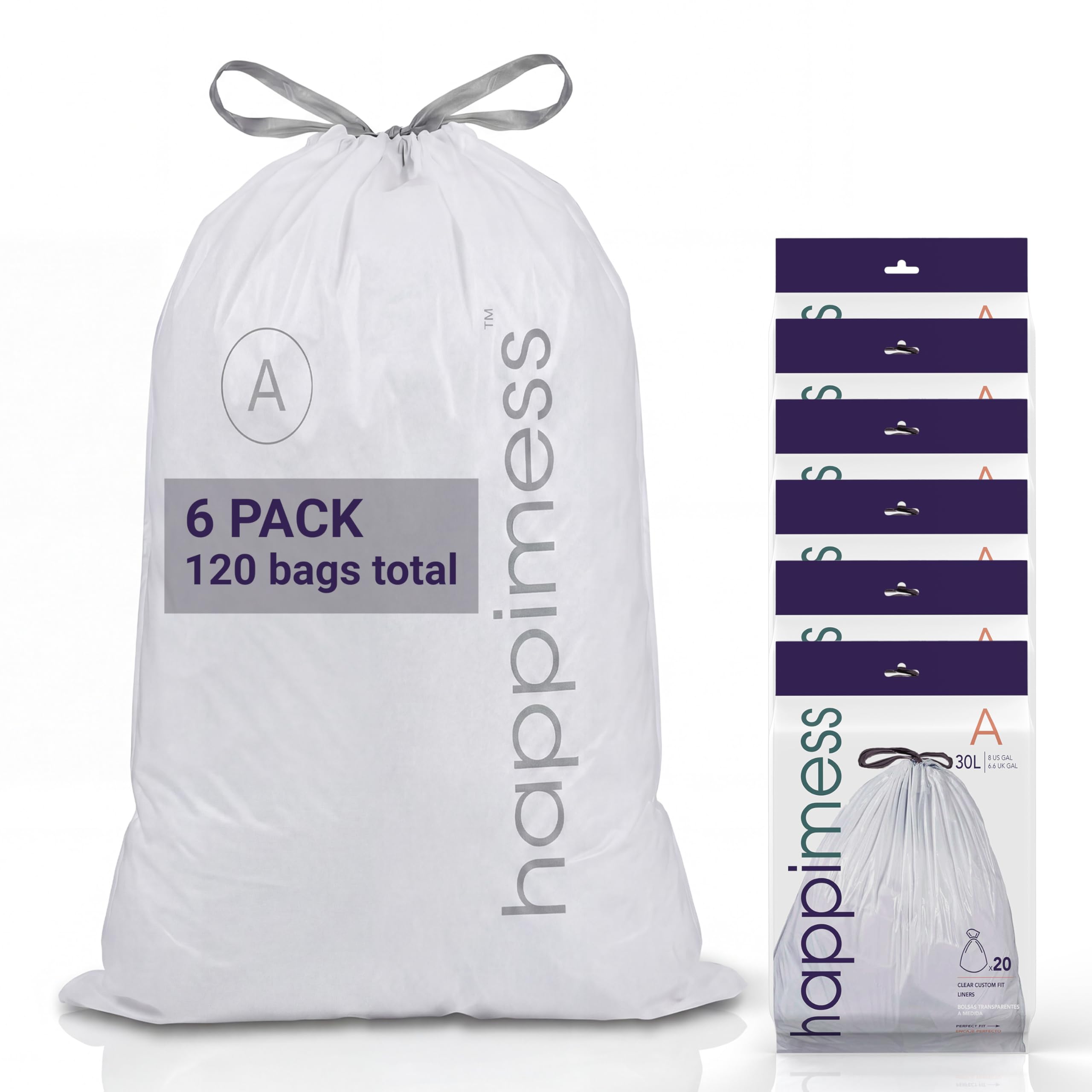 happimess Clear / 120 Count (Pack of 1) / 8.0 gallons Trash Bags