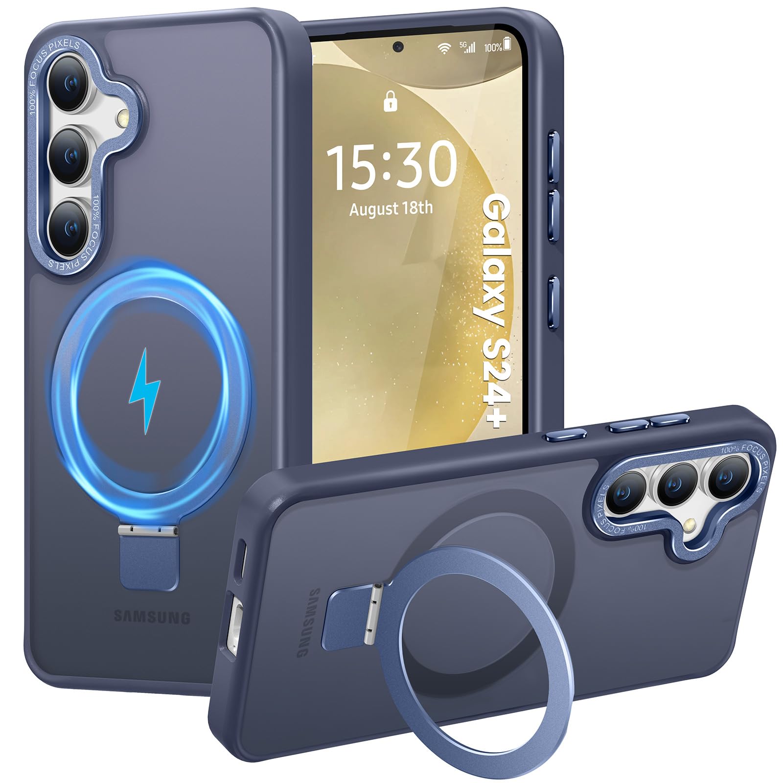 HuwaiH Magnetic Stand for Samsung Galaxy S24 Plus Case, Military-Grade Protection, Anti-Fingerprint Anti-Scratch Translucent Matte Phone case for