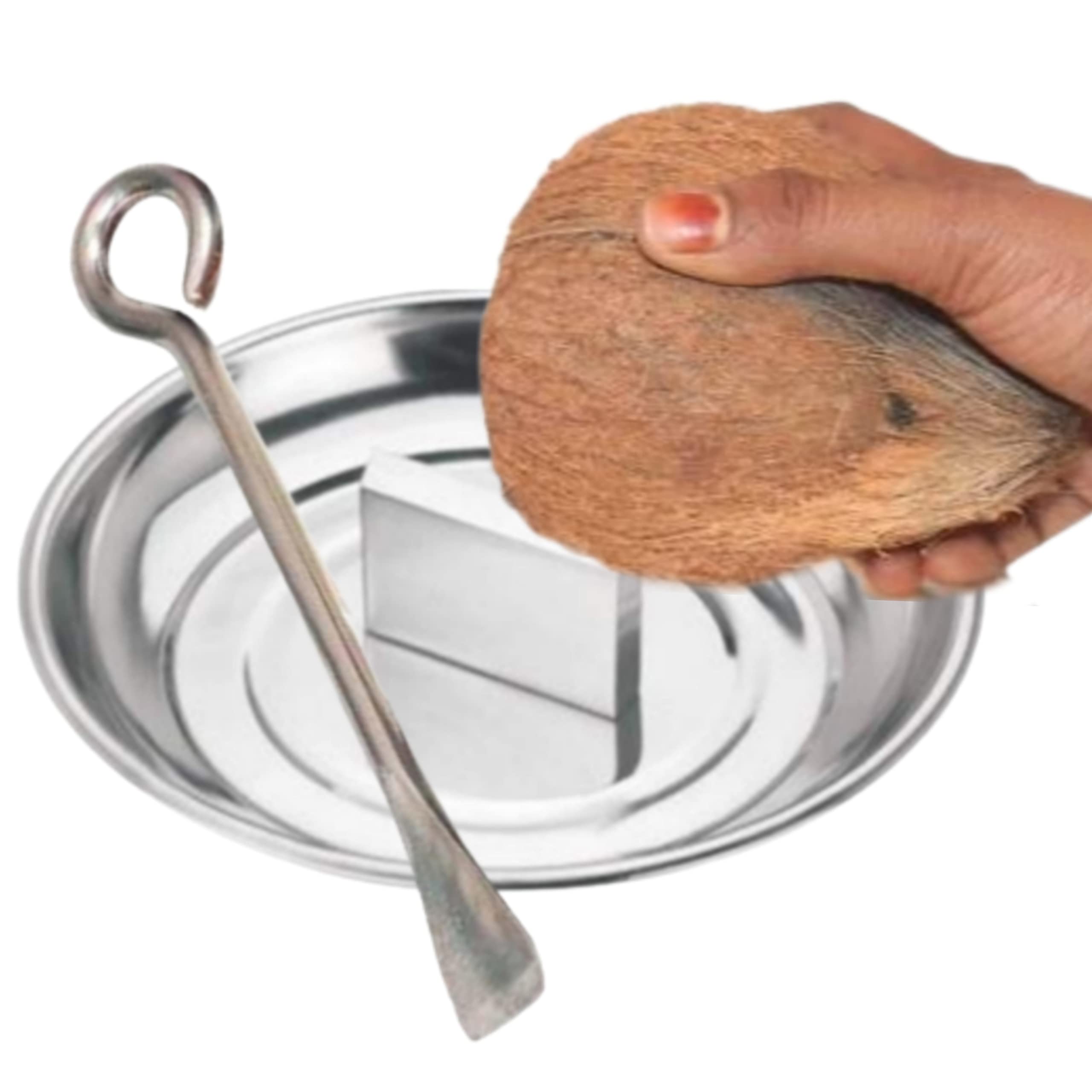 KNSS 100% Stainless Steel Coconut Cracker/Breaker Plate + Opener (Set of 2)