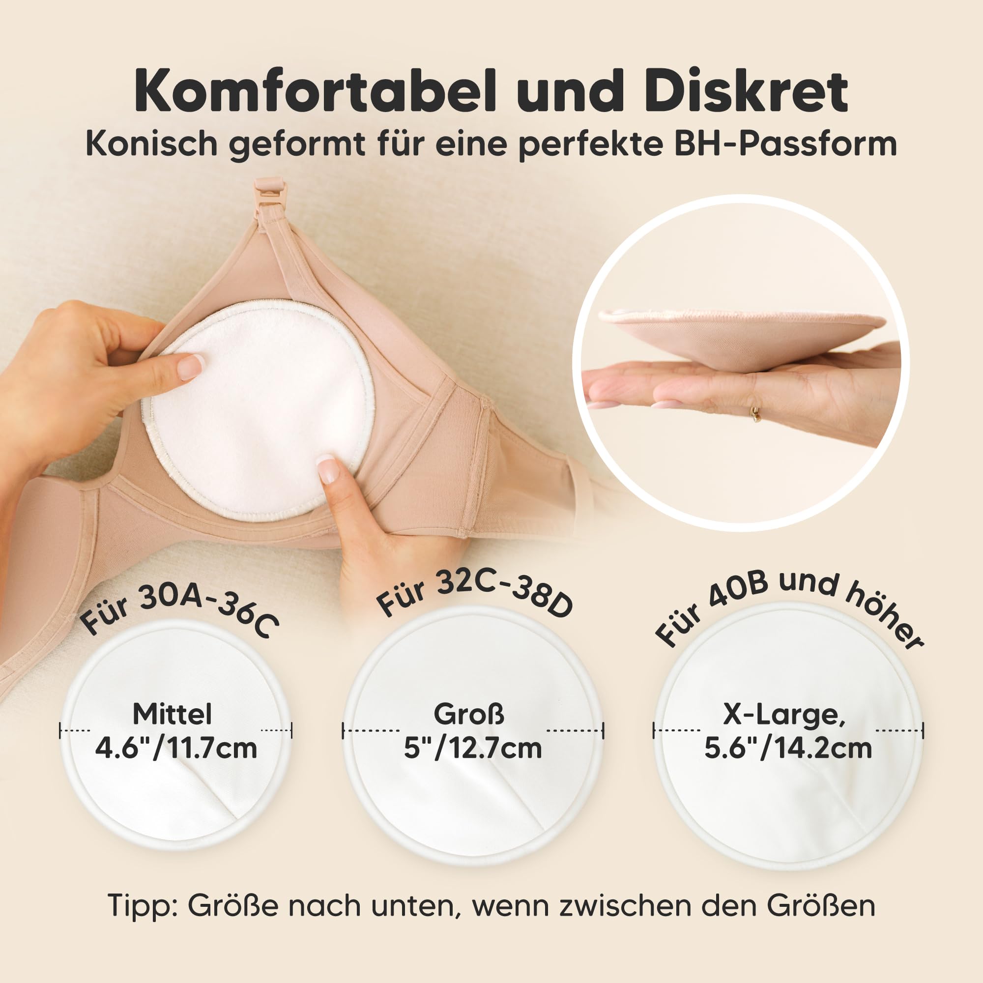 KeaBabies Bio Bambus Stilleinlagen - 14 Stilleinlagen Waschbar + Wäschebeutel - Wiederverwendbare Breast Pad für die Mutterschaft - Waschbar, Weich und Saugfähig (Soft White, L 12.7cm)