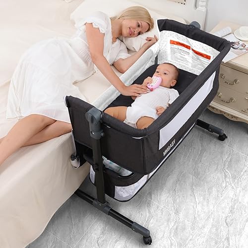 MMBABY Cuna para bebé, cuna portátil fácil plegable 3 en 1, cama de bebé de viaje con altura ajustable, red transpirable, bolsa de almacenamiento