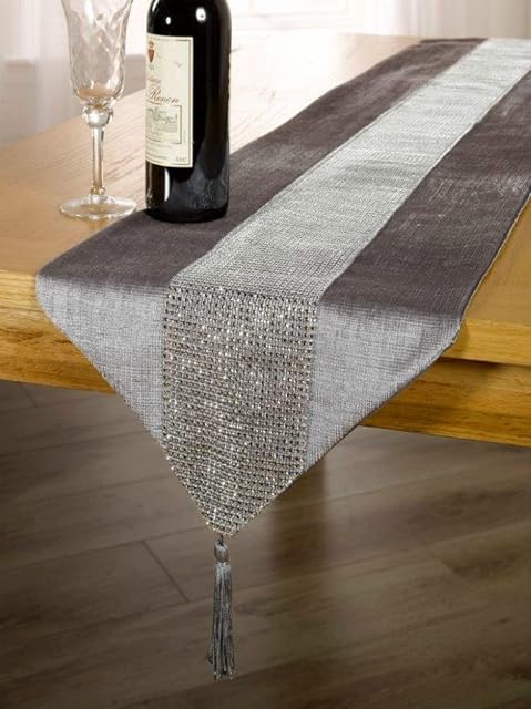 Emma Barclay Eclat - Diamante Table Runner in Silver - 13x90 (33x183cm)
